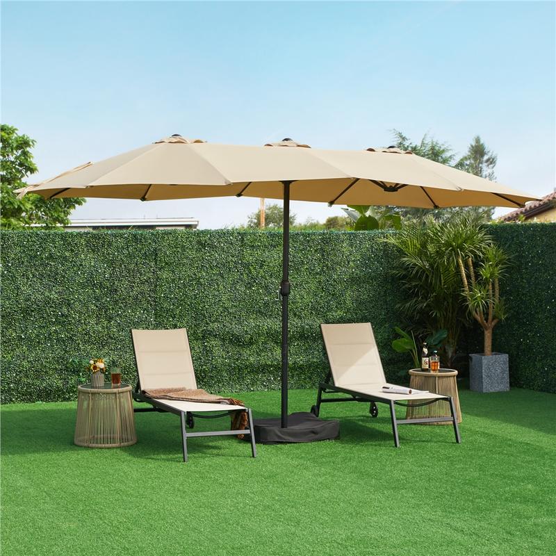 【No Lights】 Yaheetech 15/13ft Large Patio Umbrella Double-Layer Cloth with 12 Ribs, Hand Crank for Easy Opening, 2 Sandbags, Outdoor Design for Garden, Pool, and Lawn