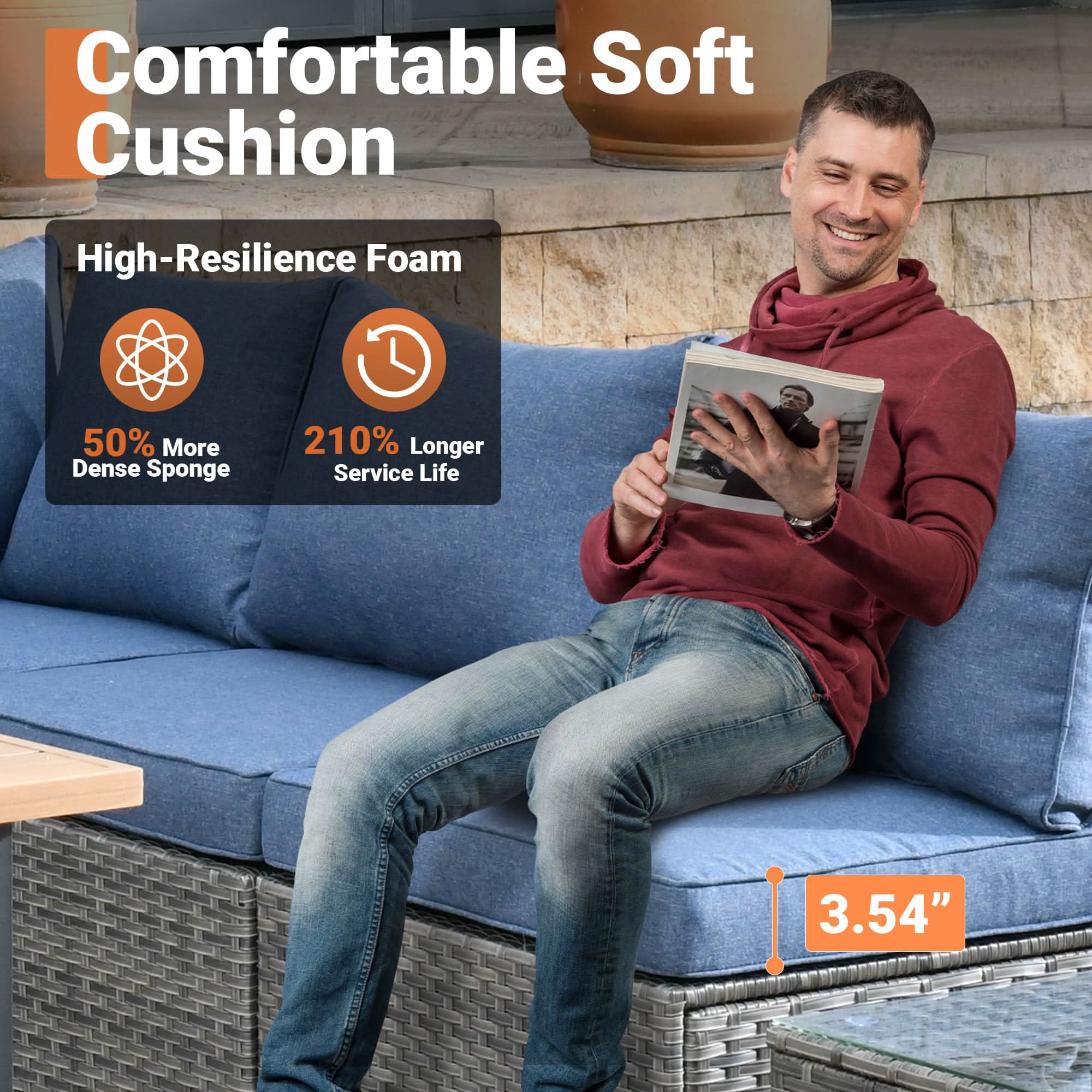 Ovios Outdoor 8 Piece Patio Furniture Set with Fire Pit Table,Conversation Sectional Wicker Couch with Coffee Table