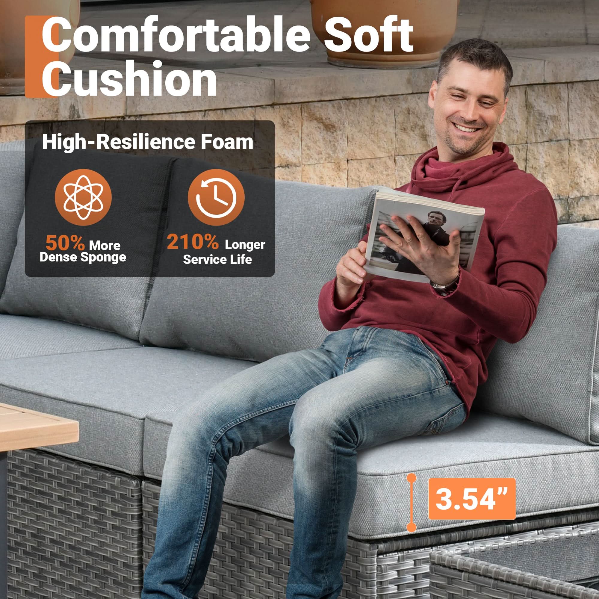 Ovios Outdoor 8 Piece Patio Furniture Set with Fire Pit Table,Conversation Sectional Wicker Couch with Coffee Table