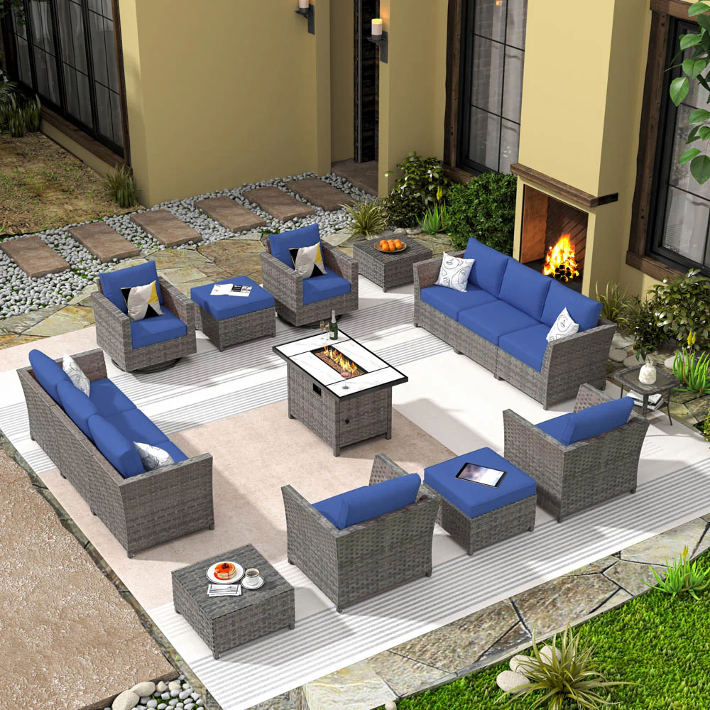 Ovios New Rimaru Series Patio Furniture Set 15-Piece include Swivel Chairs and 42
