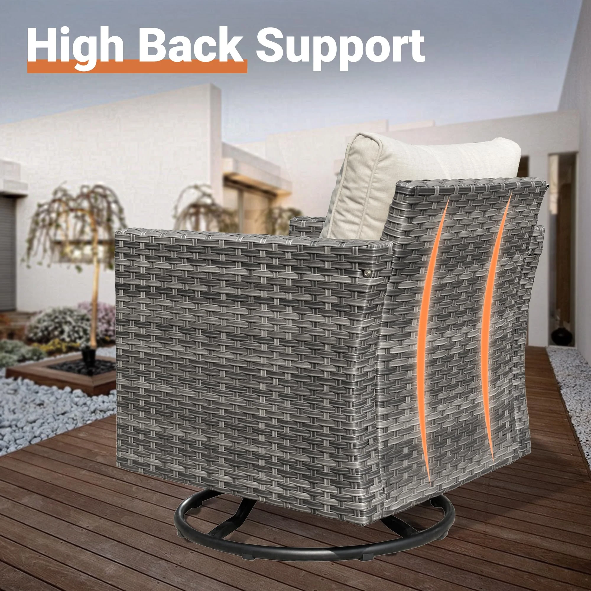 Ovios Outdoor 9 Piece Coversation Set with Swivel Rocking Chair,Sectional Patio Furniture Set with All-Weather Wicker Sofa