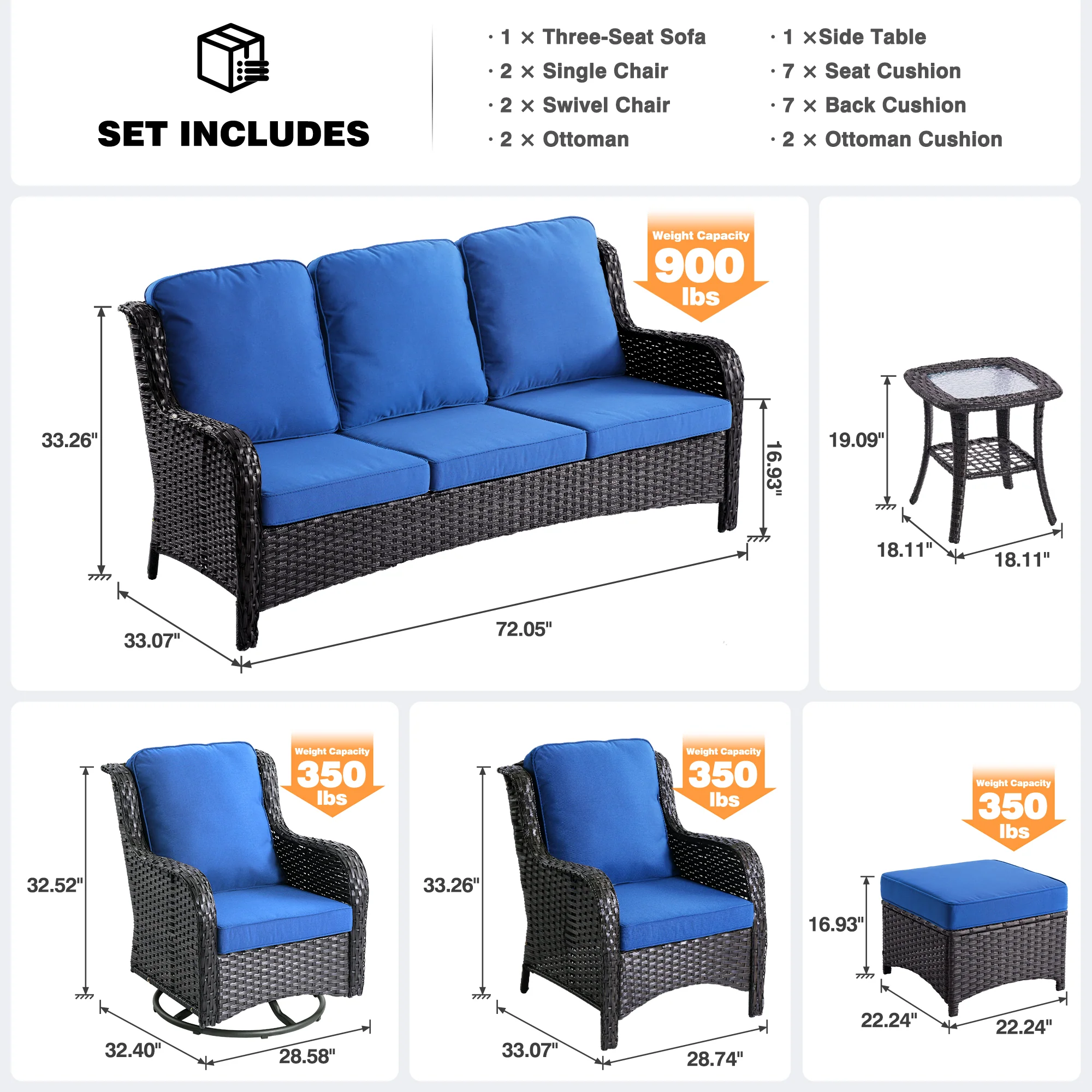 Ovios Patio Conversation Set 10-Piece with Rocking Chairs and Table Kenard