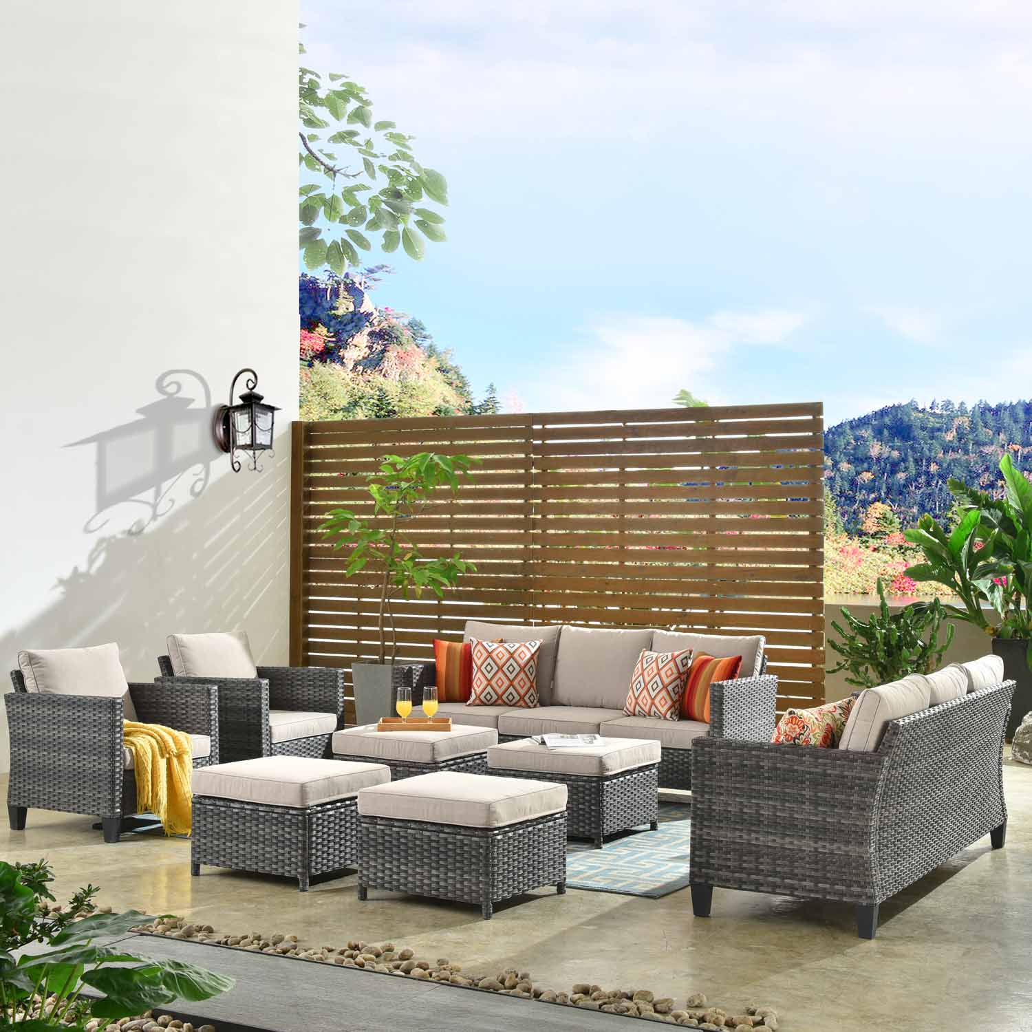 Ovios Patio Furniture Set New Vultros 8-Piece High Back with Cushions