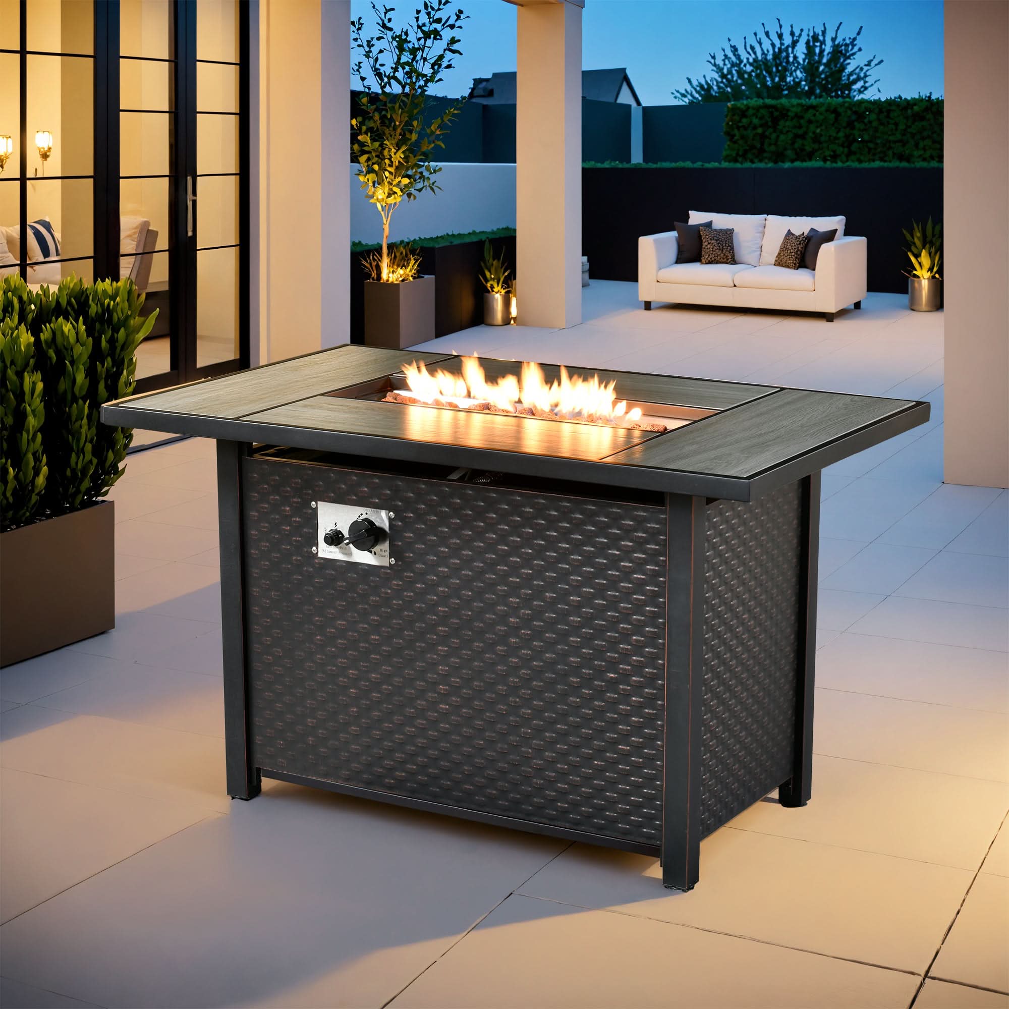 Ovios 42'' Rectangle Propane Fire Pit Table Brown