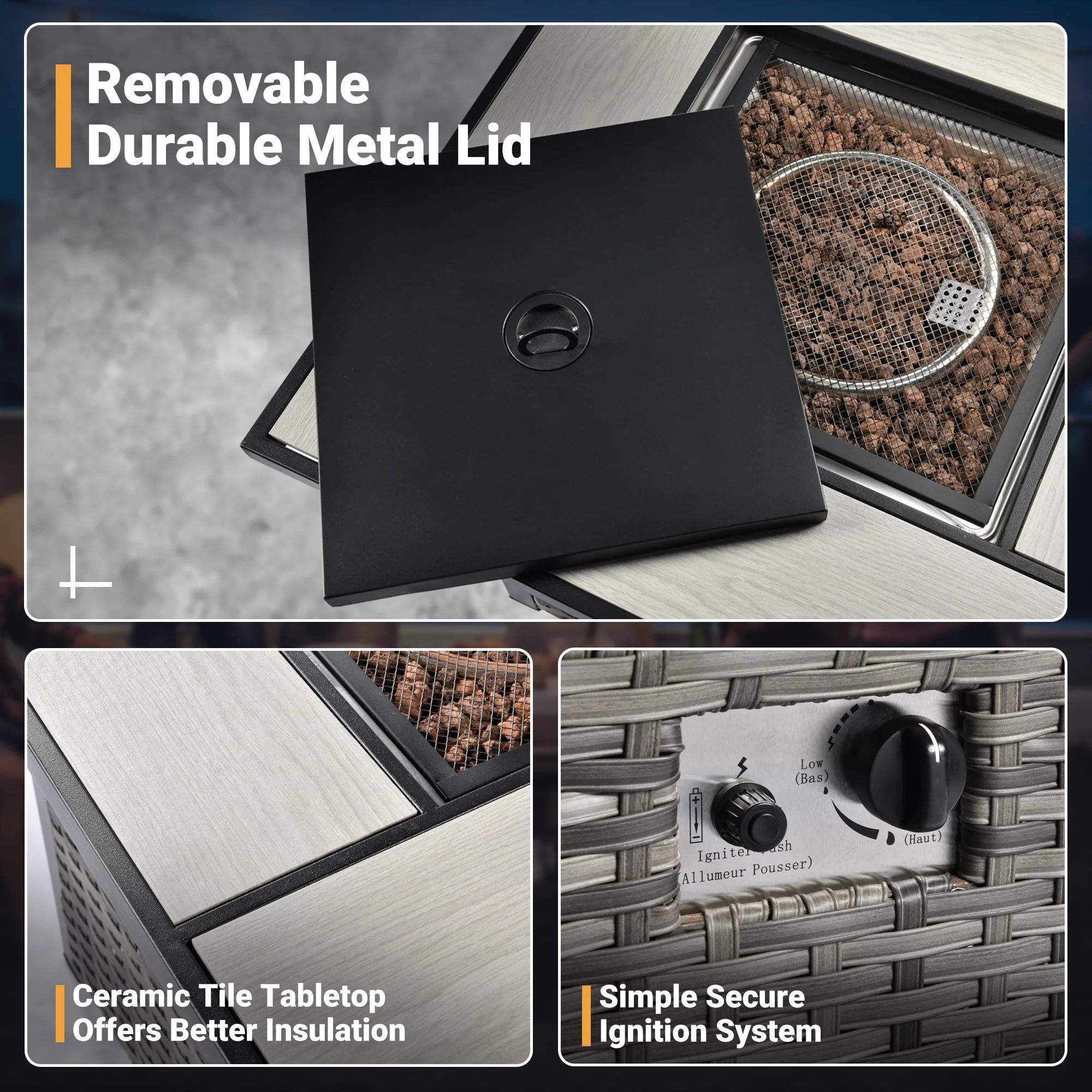 Ovios Patio Furniture Set 5-Piece with 30'' Fire Pit Table and Vultros Chairs