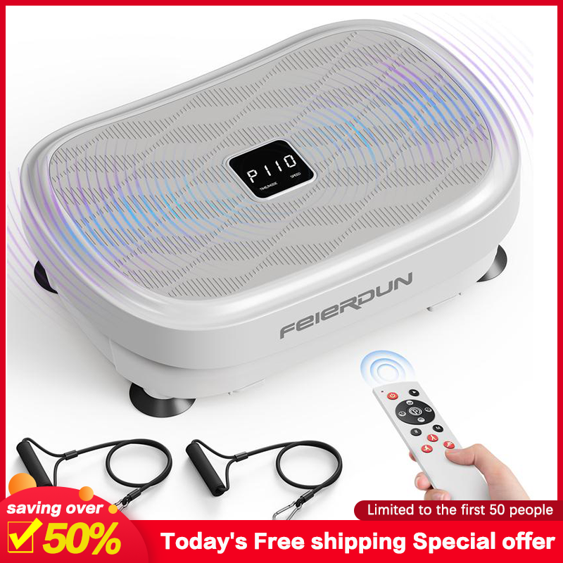 FEIERDUN Vibration Plate Exercise Machine,Lymphatic Drainage Machine, Power Plate Vibration Platform w/ Loop Bands for Wellness and Fitness