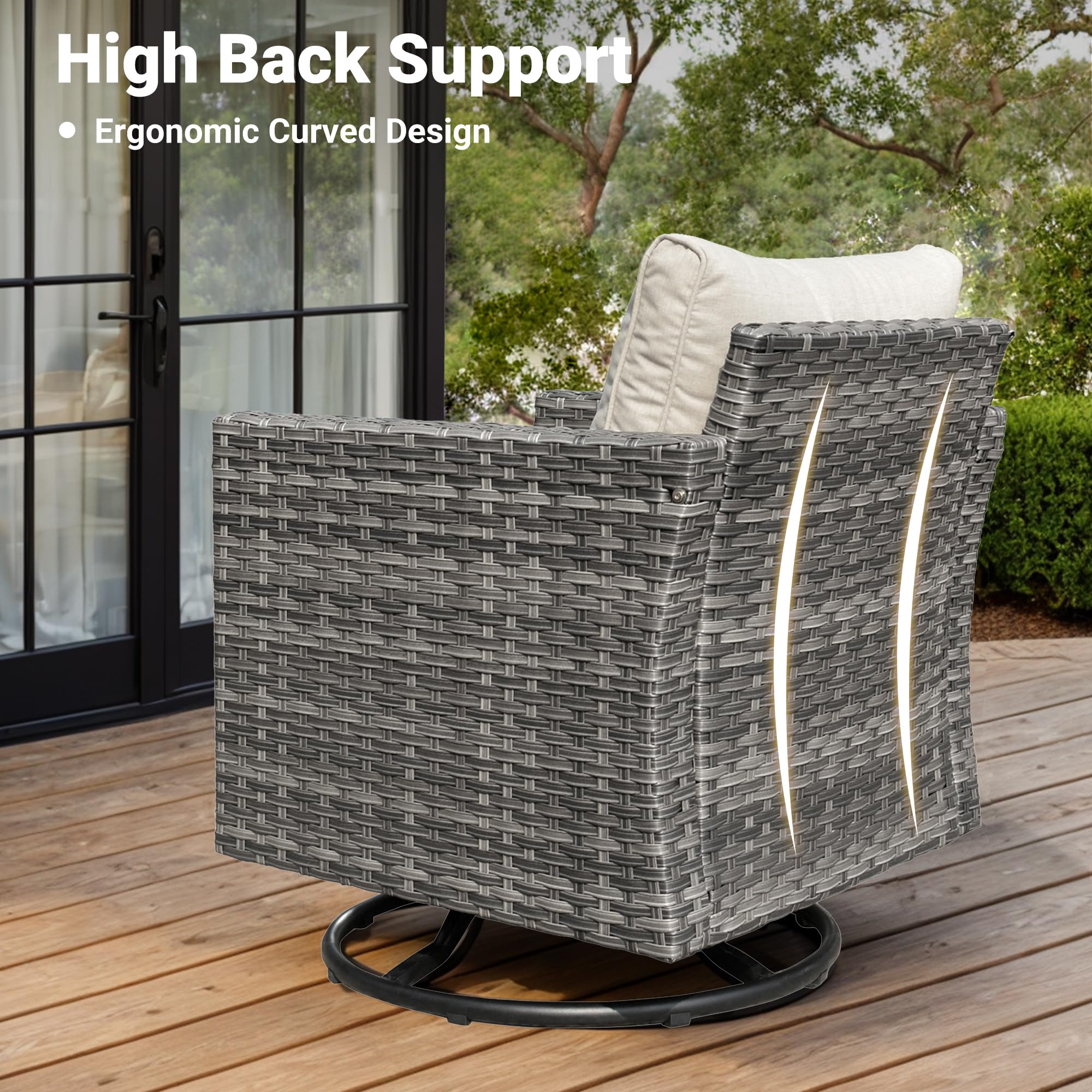 Ovios 7 Pieces Patio Furniture Set, Outdoor Wicker Sofa with Rocking Swivel Chairs