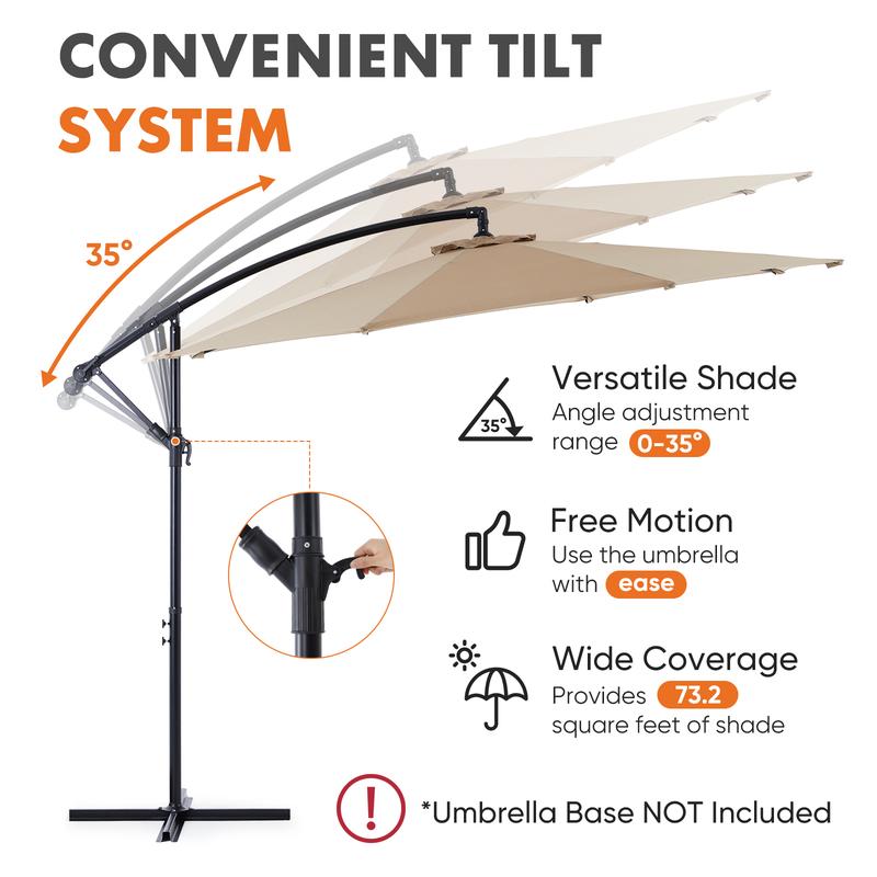 9.8ft Offset Patio Cantilever Parasol Outdoor Sunshade with Easily Adjustable Tilt, 8 Ribs, UV Protection for Backyard, Lawn and Pool