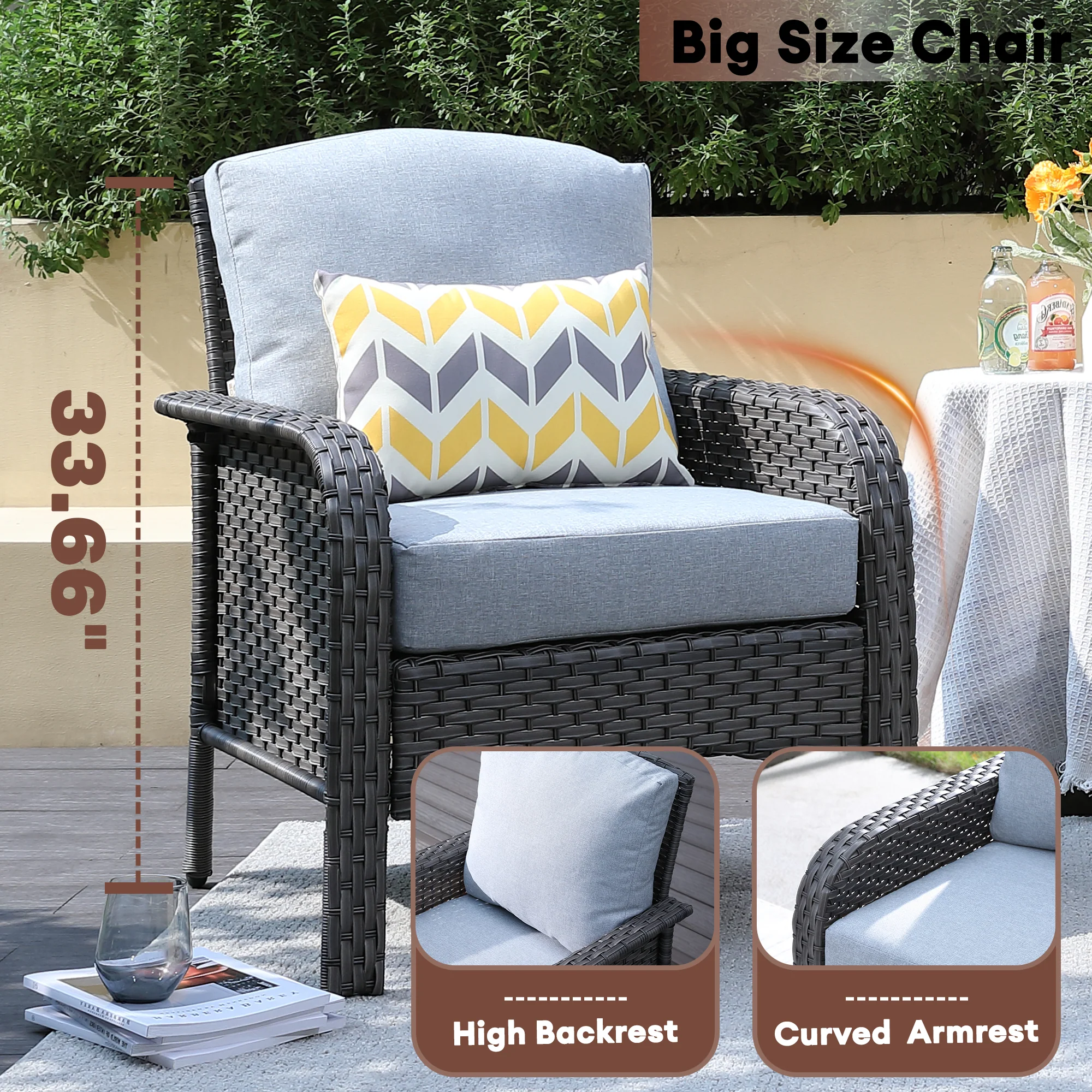 Ovios Patio Furniture Set New August 4 Piece High Back All Weather PE Wicker