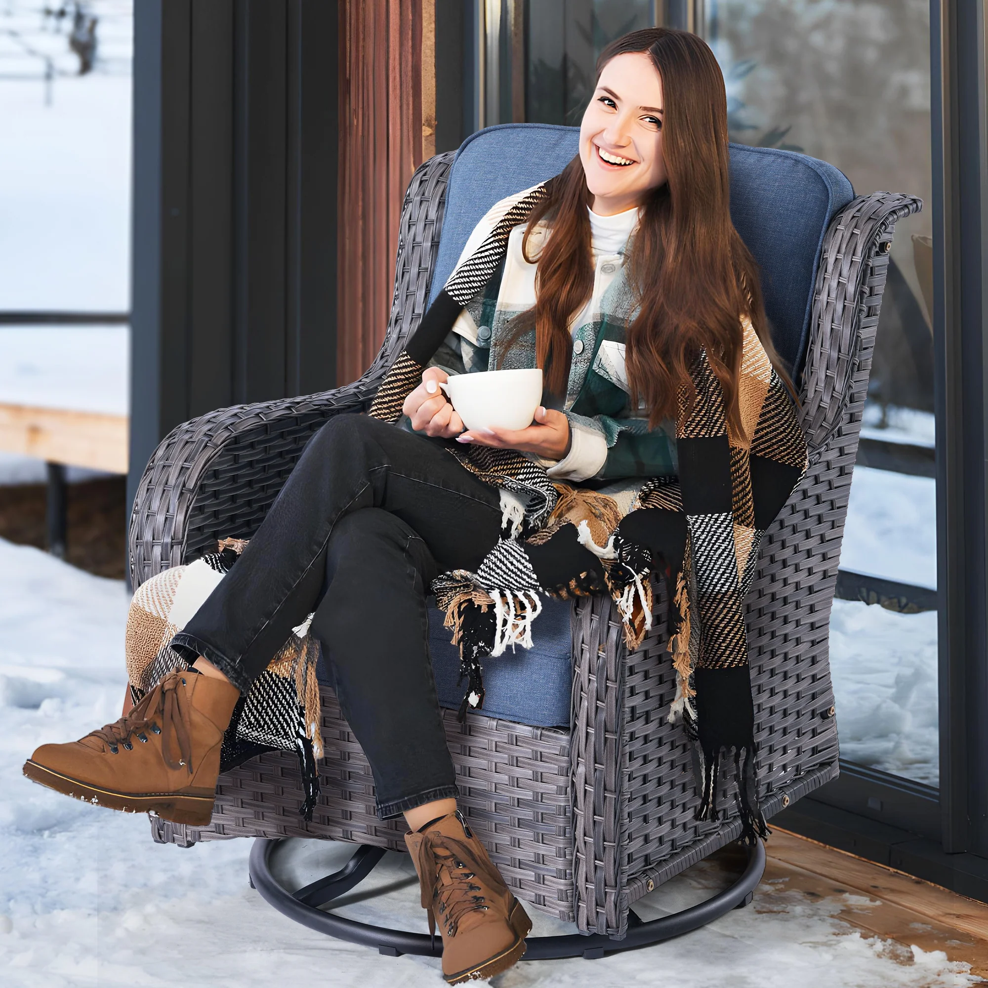 Ovios Patio Furniture Set 3-Piece with Swivel Chairs and Side Table Kenard