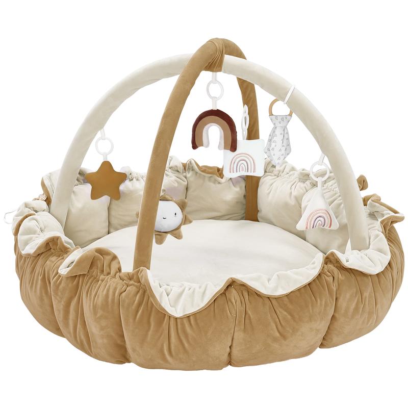 MALLIFY 5-in-1 Thick & Plush Play Gym, Tummy Time Play Mat with 6 Toys, Cat Bed, Dog Bed, Cloudico, 19.29 x 45.28 x 45.28 Inches Tummy Time Comfortable Nursery Development Easy Assembly Mat