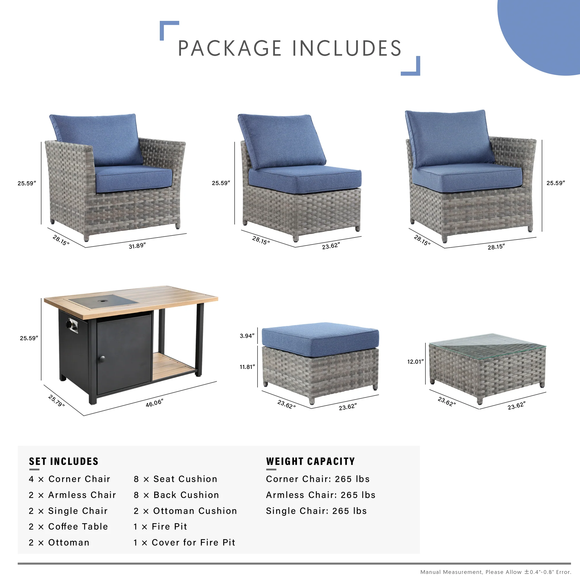 Ovios Patio Furniture Set 13-Piece include 42