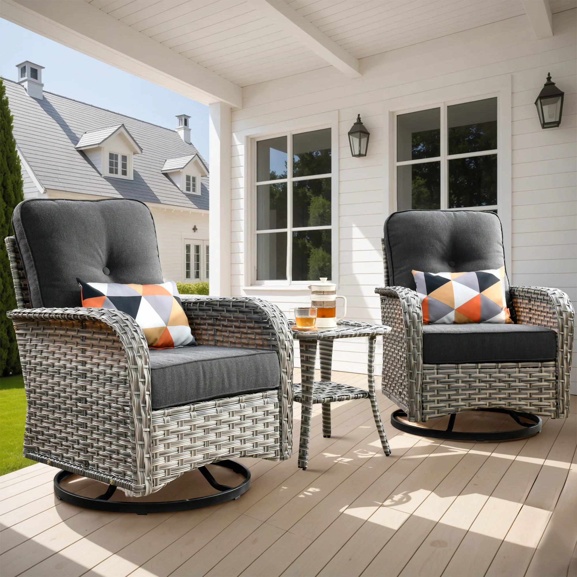Ovios VNC Series Patio Swivel Chair 3-Piece Set