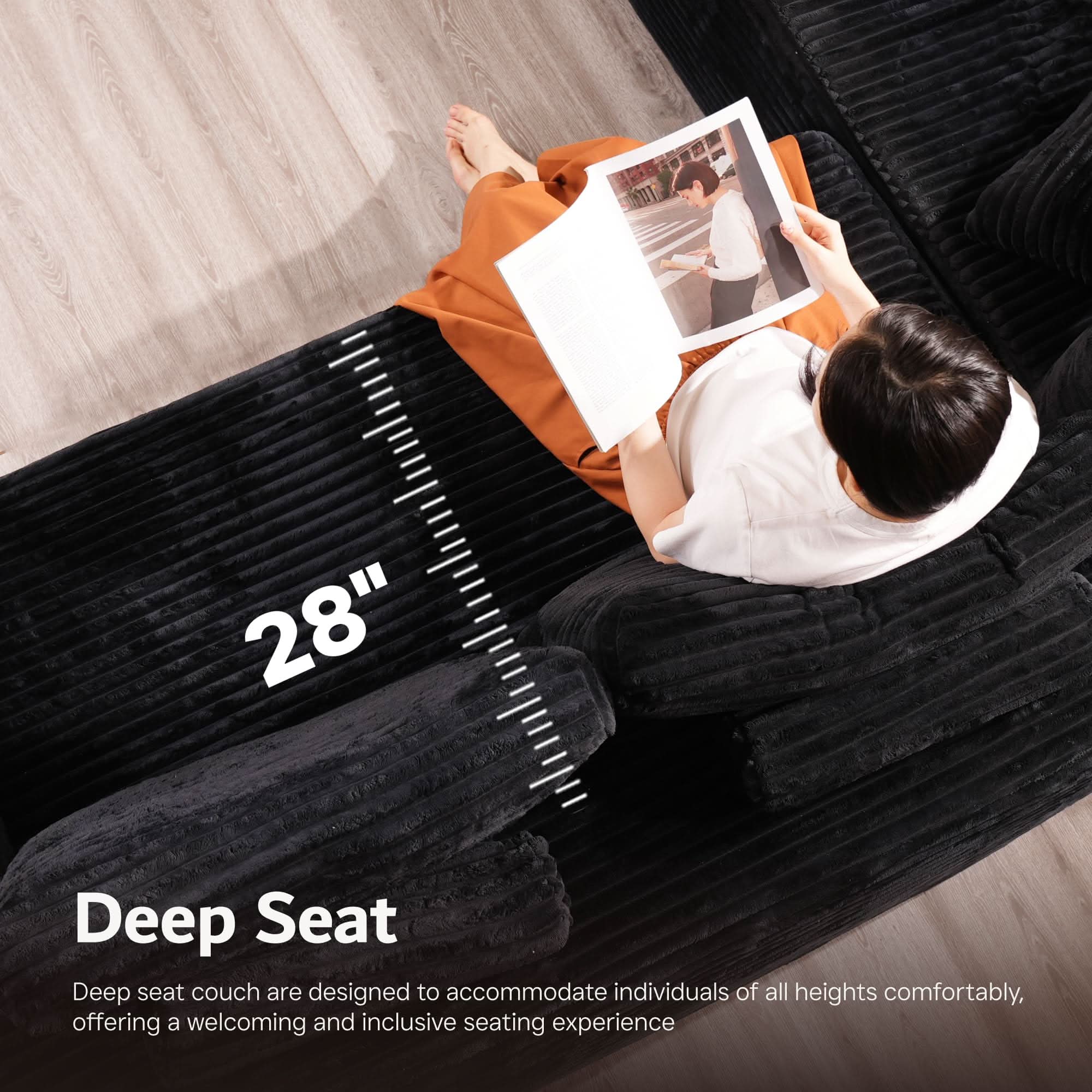 Ovios Modular Cloud Sofa Corduroy with Memory Foam, U-Shaped Chaise, No Assembly Required