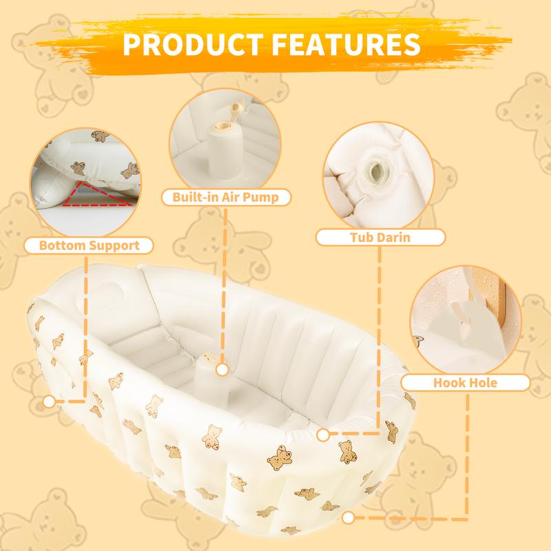 Inflatable Baby Bath Tub Portable Foldable Travel Mini Pool, Non-Slip Baby Pool for Sitting Up, Newborn Baby Bathtub&air Pump Accessories.