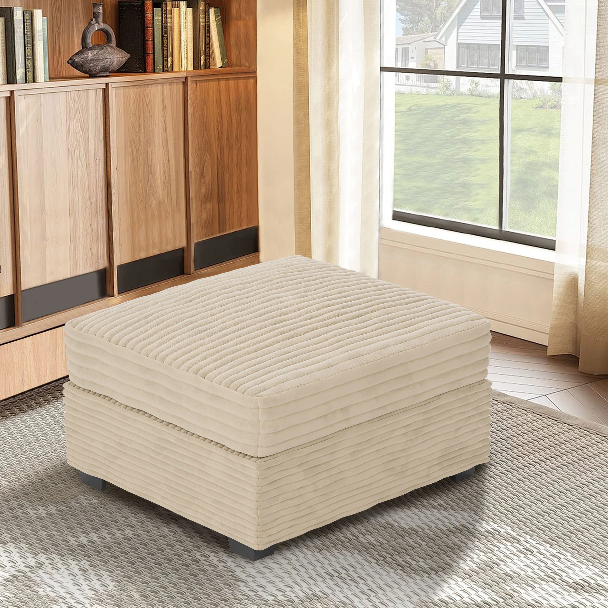 Ovios Living Room Modular Couch Ottoman, 1 Wale Plush Corduroy Fabric