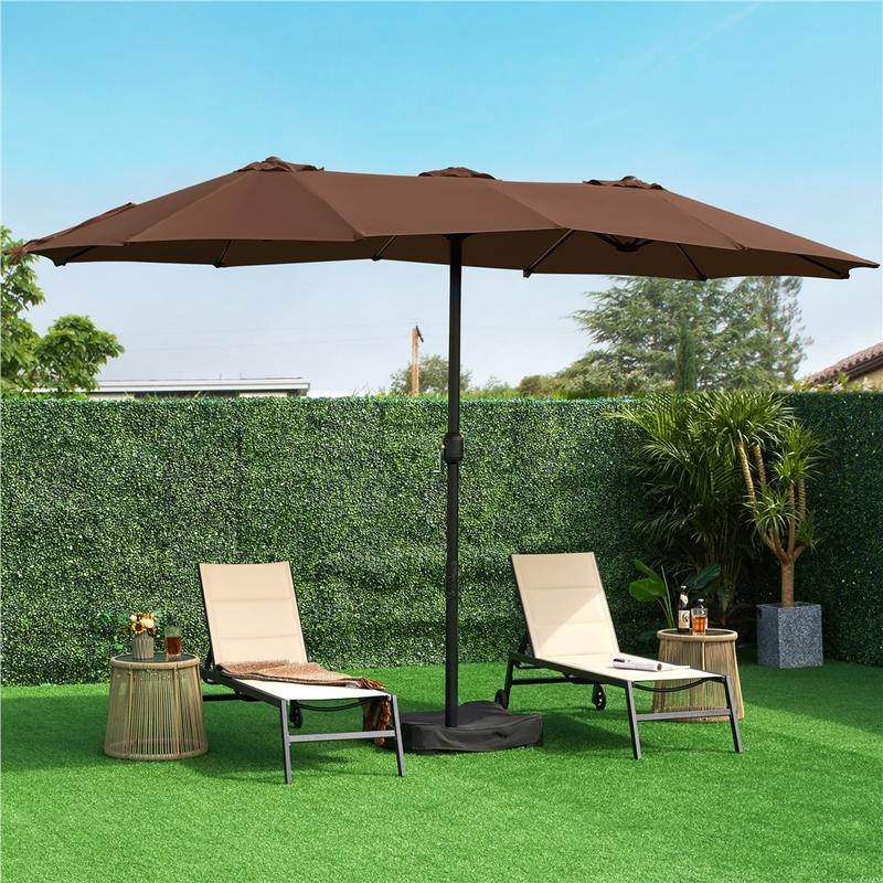 【No Lights】 Yaheetech 15/13ft Large Patio Umbrella Double-Layer Cloth with 12 Ribs, Hand Crank for Easy Opening, 2 Sandbags, Outdoor Design for Garden, Pool, and Lawn
