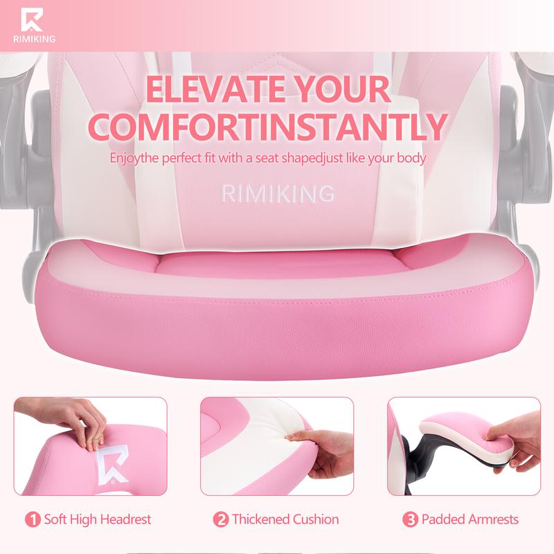 RIMIKING Shelby Series Ergonomic Gaming Chair, Adjustable Recliner, Lumbar Support, Heavy-Duty Office Chair,275 lbs Weight Capacity,3896