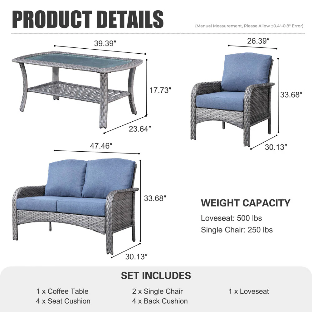 Ovios Patio Furniture Set New August 4 Piece High Back All Weather PE Wicker