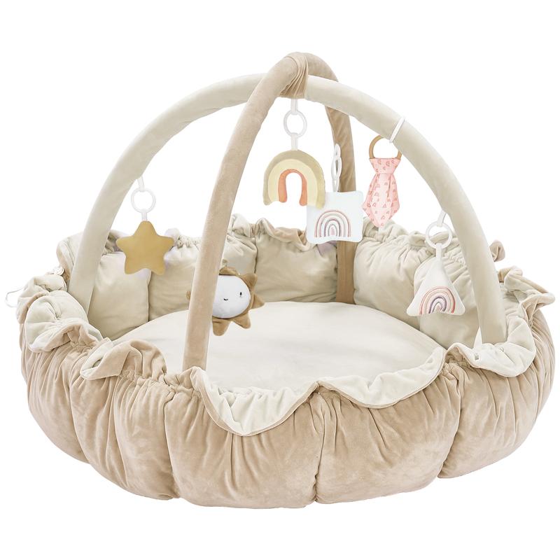 MALLIFY 5-in-1 Thick & Plush Play Gym, Tummy Time Play Mat with 6 Toys, Cat Bed, Dog Bed, Cloudico, 19.29 x 45.28 x 45.28 Inches Tummy Time Comfortable Nursery Development Easy Assembly Mat