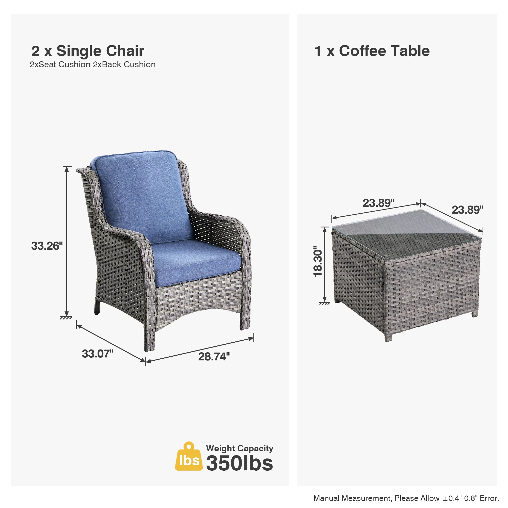 Ovios Outdoor Furniture 3-Piece with Table Kenard Curved Handrest