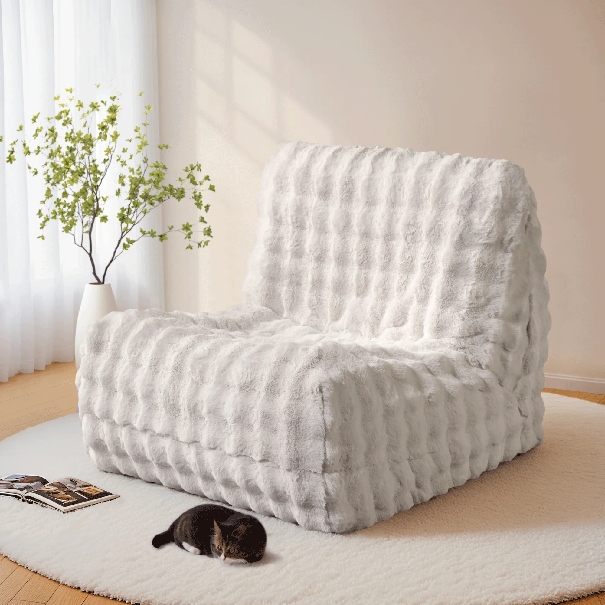 OVIOS Luxurious Fluffy Faux Fur Bean Bag Couch