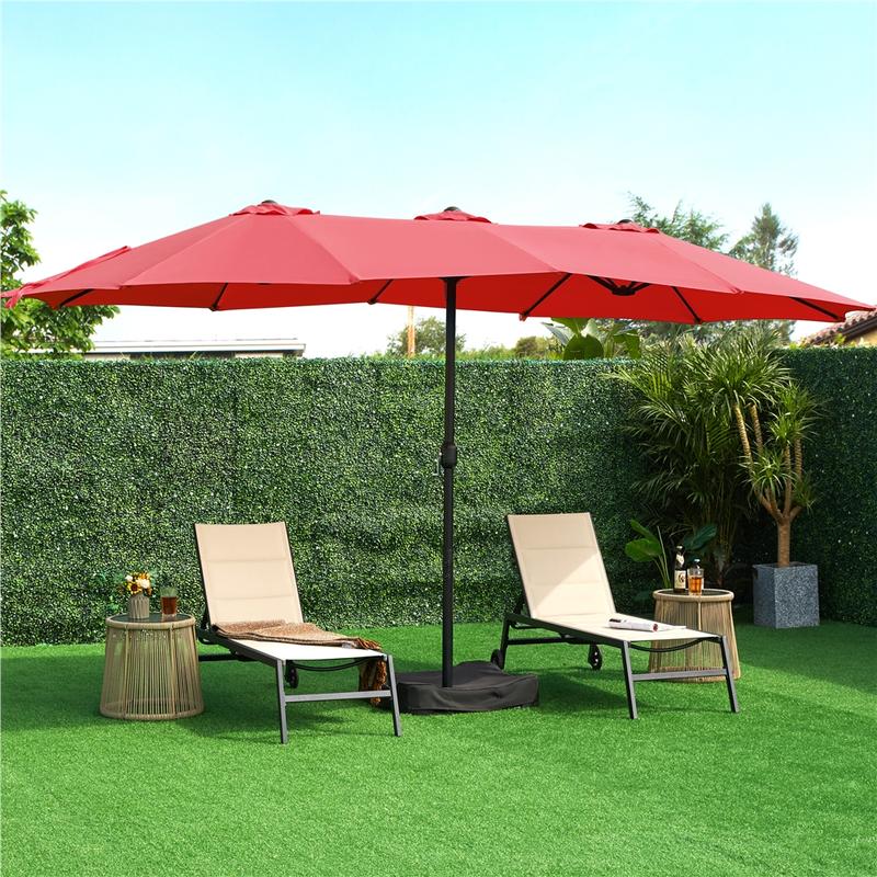 【No Lights】 Yaheetech 15/13ft Large Patio Umbrella Double-Layer Cloth with 12 Ribs, Hand Crank for Easy Opening, 2 Sandbags, Outdoor Design for Garden, Pool, and Lawn