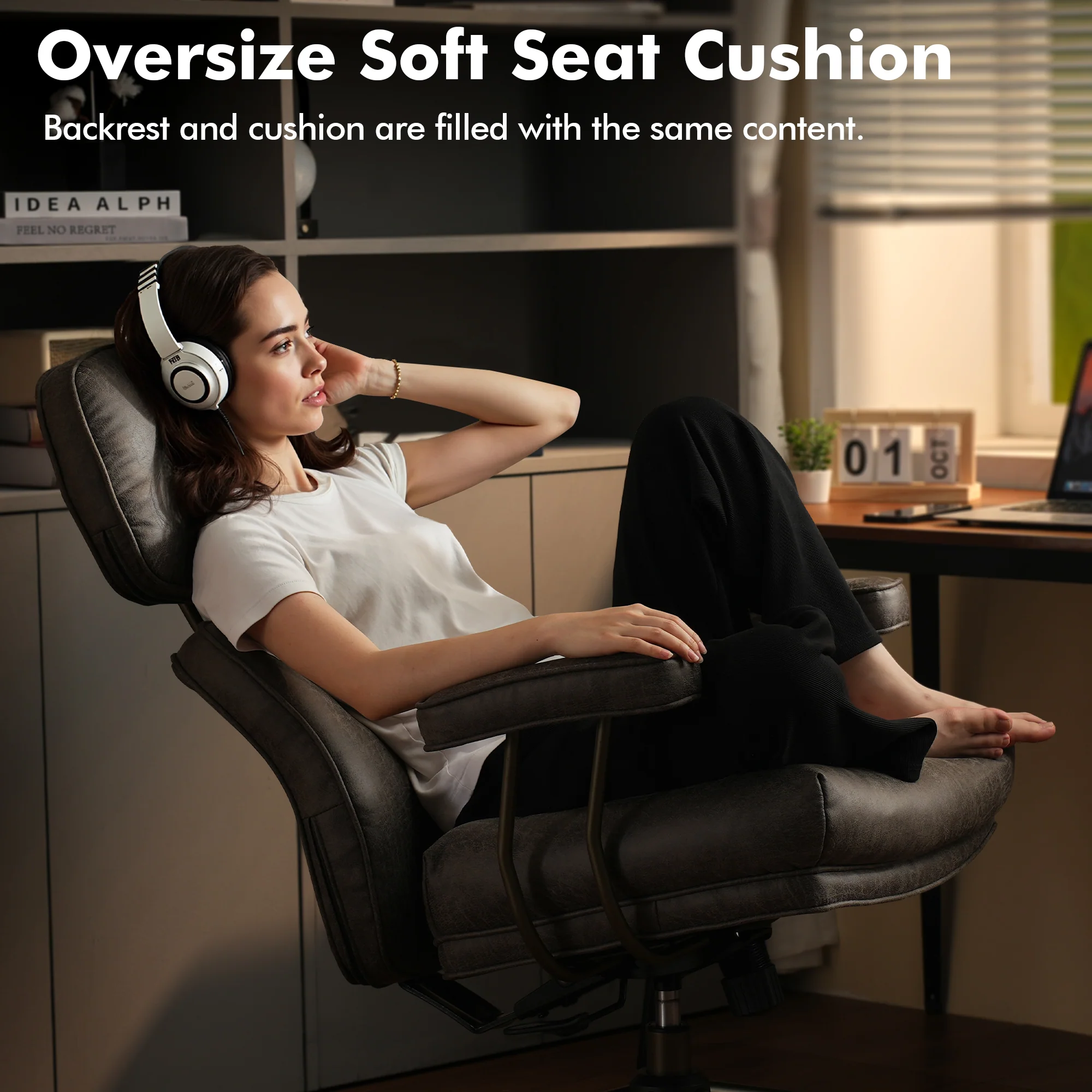 Ovios Office Executive Chair Oversize Cushions Suede Fabric