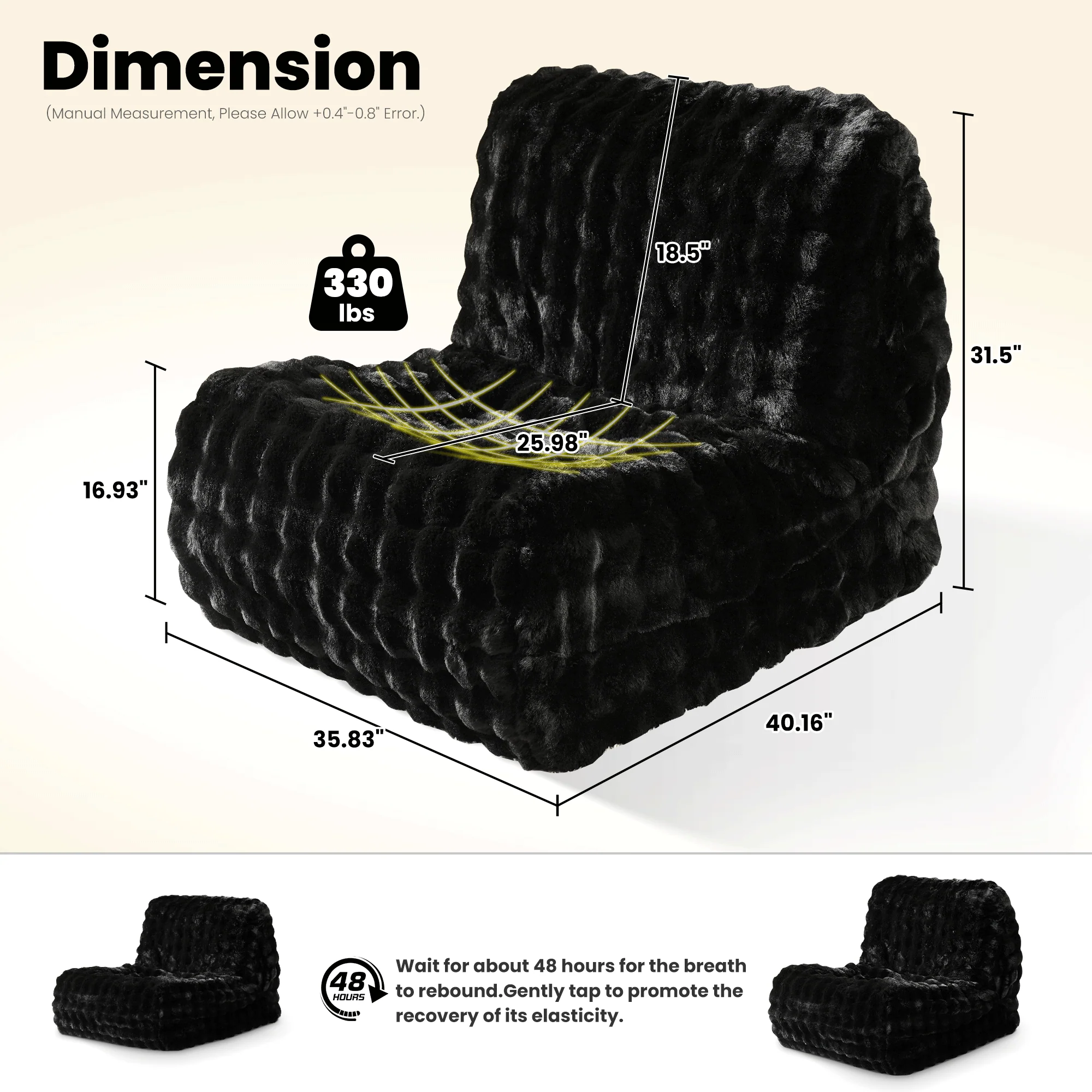 OVIOS Luxurious Fluffy Faux Fur Bean Bag Couch