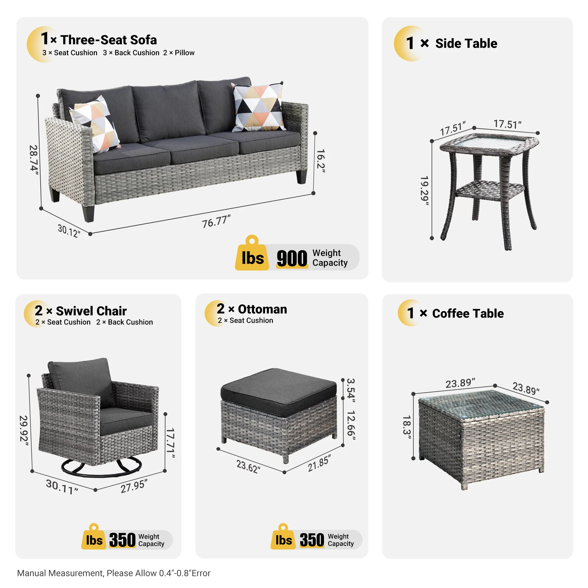 Ovios Patio Conversation Set 7-Piece with Swivel Rocking Chairs and Table