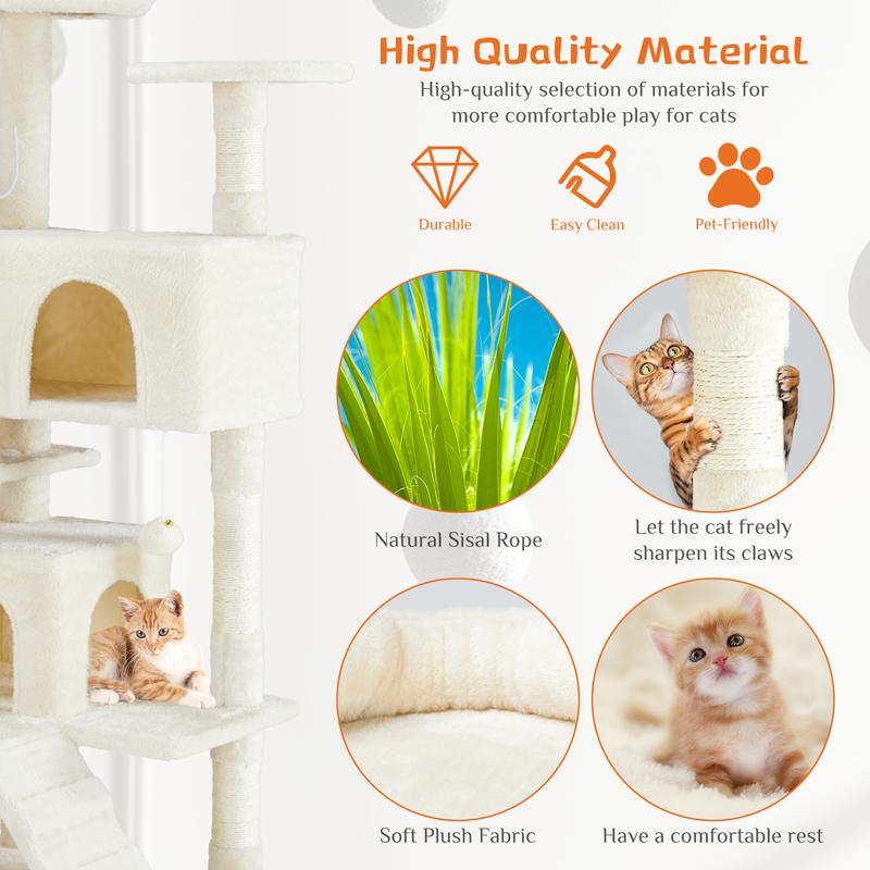 PetTrove Cat Tree Tower for Indoor Cats, 54in Tall Multi-Level Pet Furniture, Stable Kitty Play House with Sisal Scratching Post, Large Condo, Climbing Ladder, Plush Toy for Kitten cat treehouse