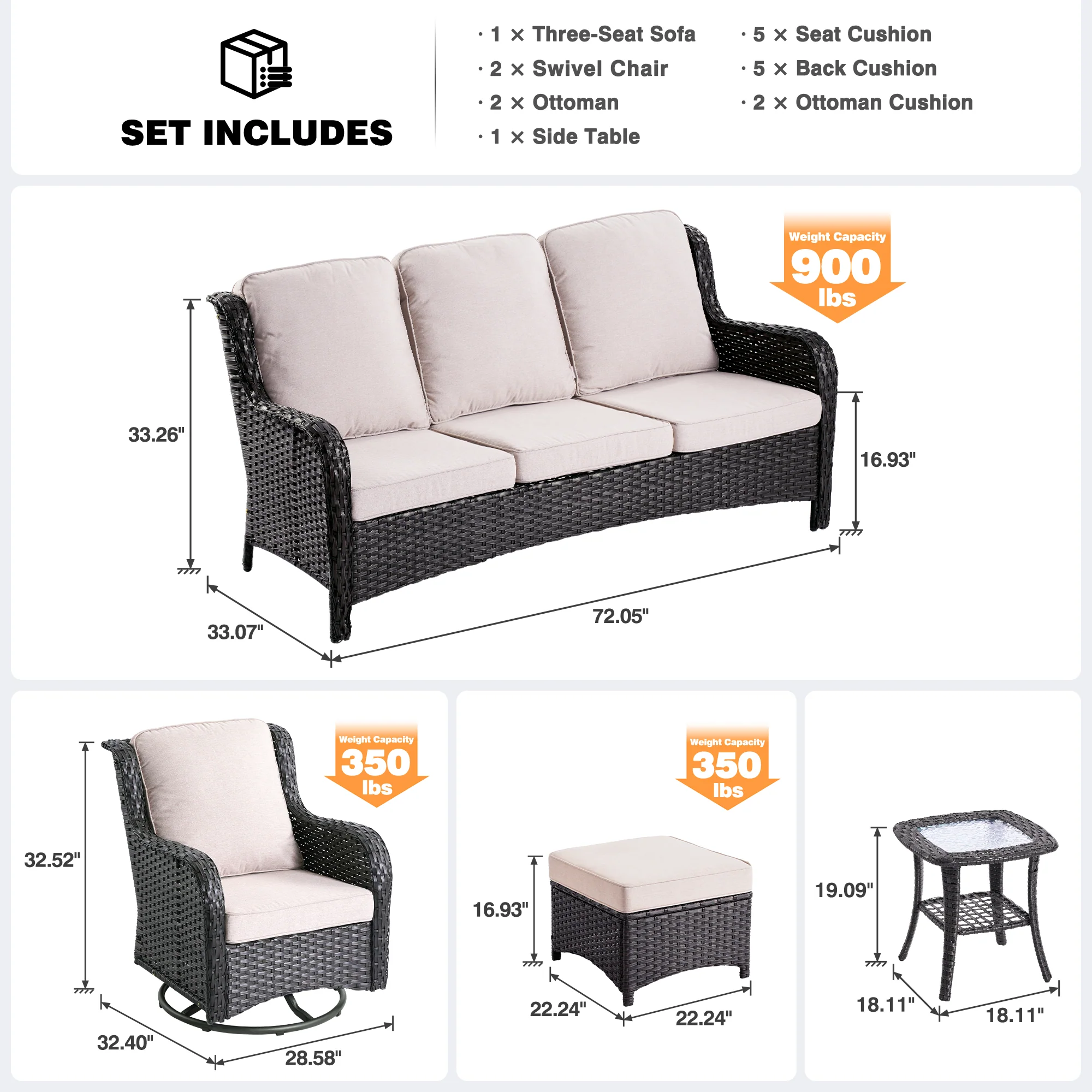 Ovios Patio Furniture Set 6-Piece with Rocking Chairs and Table Kenard