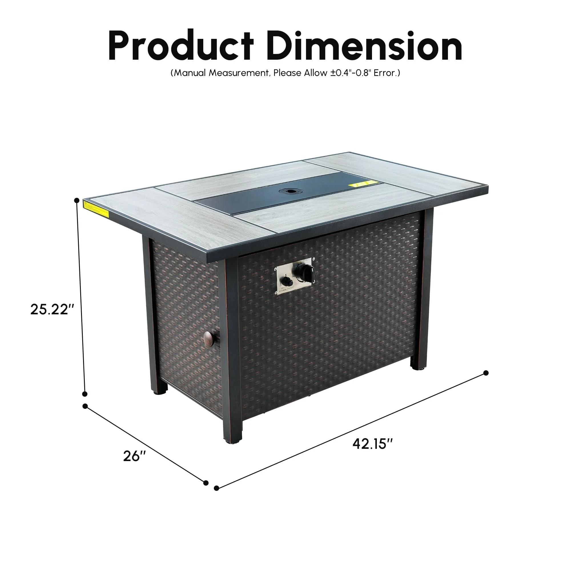 Ovios 42'' Rectangle Propane Fire Pit Table Brown