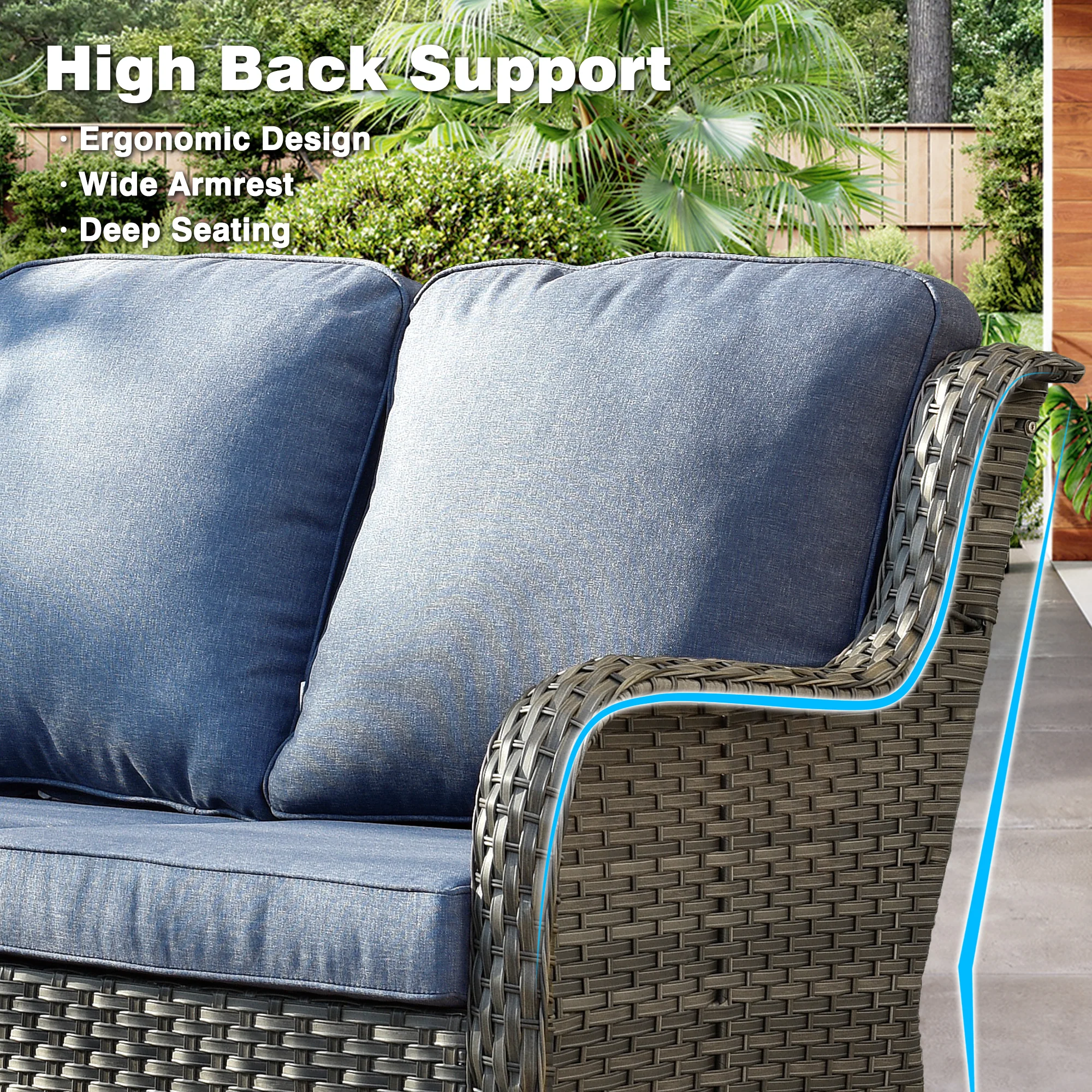 Ovios Outdoor Furniture 7-Piece with 42'' Fire Pit Table and Kenard 2 Rocking Chairs