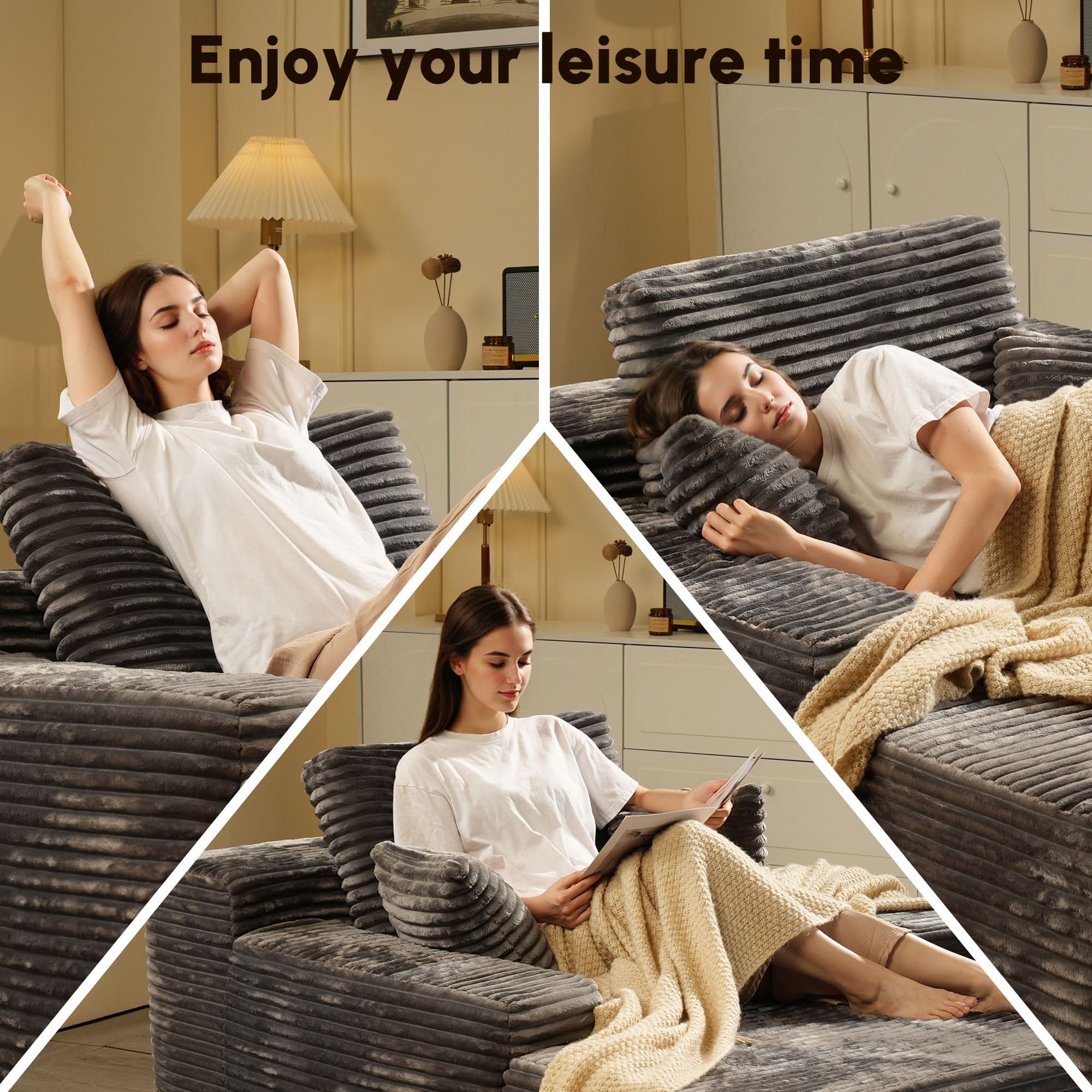 Ovios Boneless Chaise Lounge,Luxurious Faux Fur, No Assembly Required