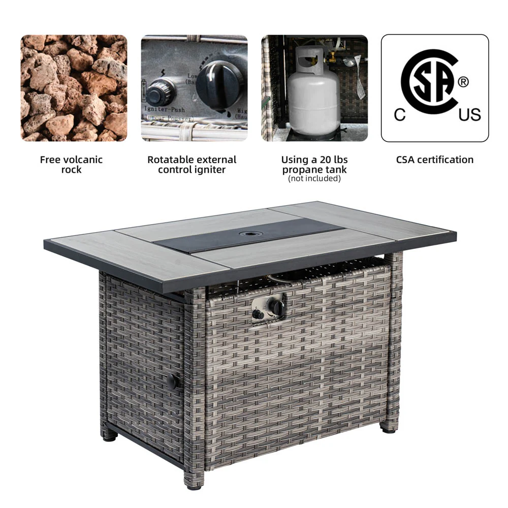 Ovios Patio Furniture Set 15-Piece with 42.12'' Fire Pit and Glass Table