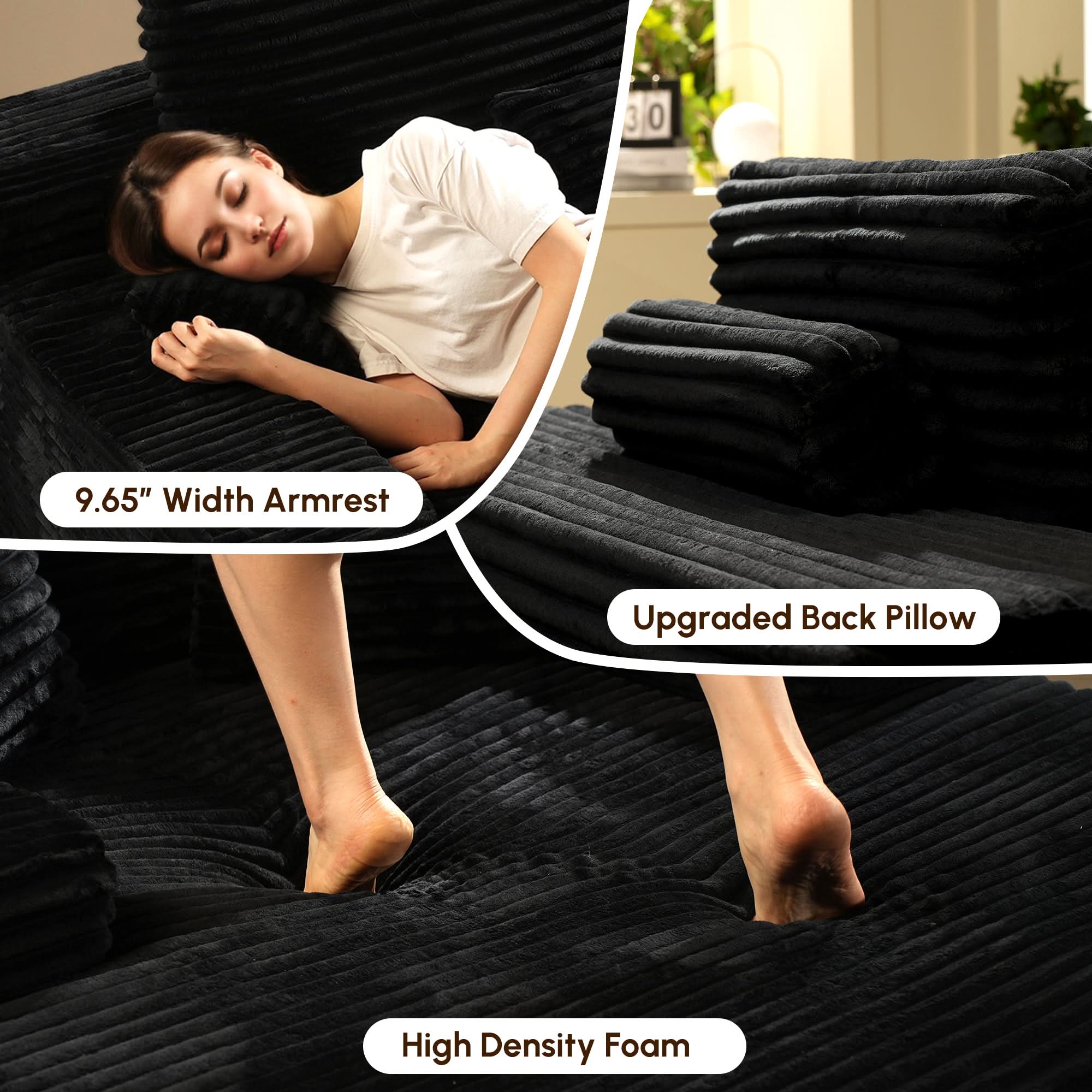 Ovios Boneless Chaise Lounge,Luxurious Faux Fur, No Assembly Required