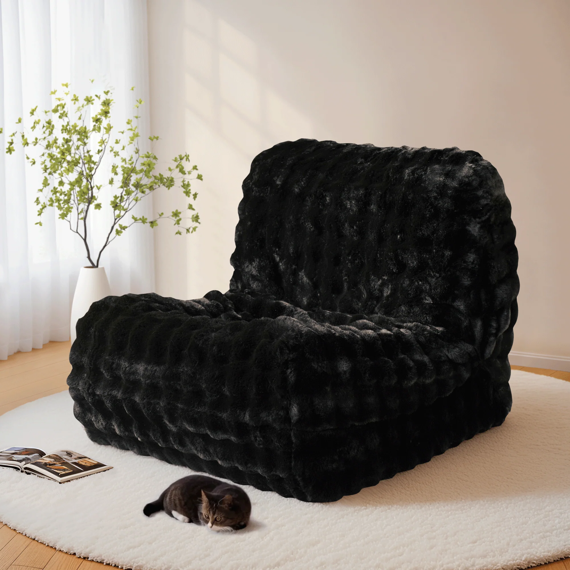 OVIOS Luxurious Fluffy Faux Fur Bean Bag Couch