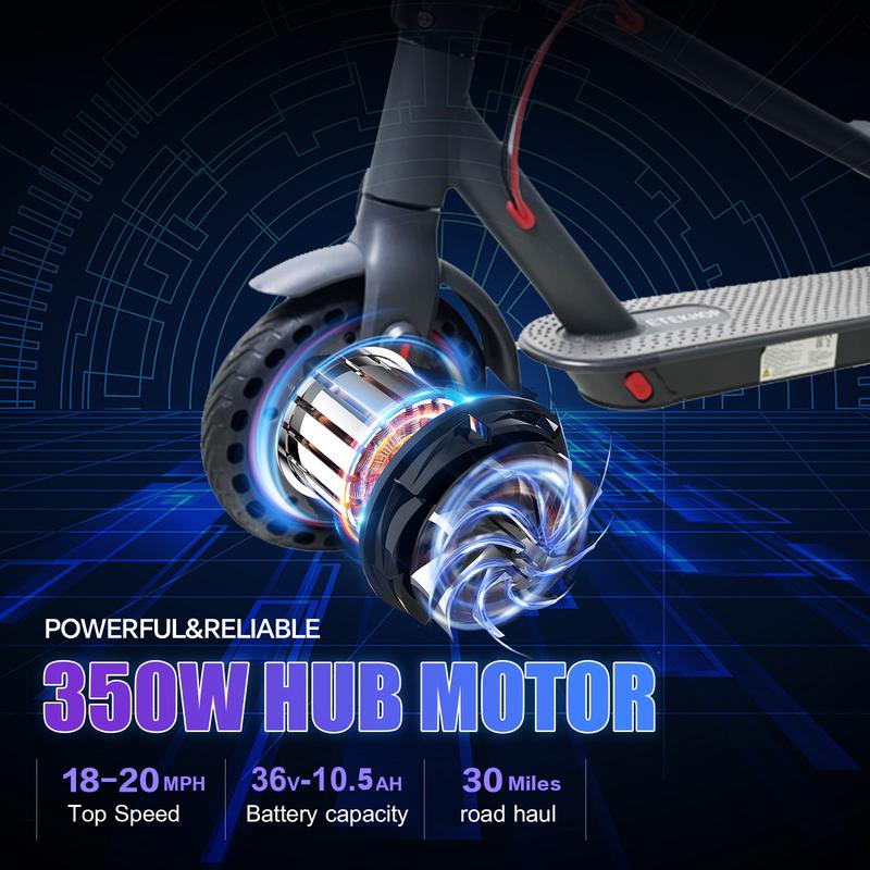 ETEKHOP EP40 Electric scooter, 8.5-inch tires, ultra long range up to 30/32 miles, 350W motor and 19 miles/hour portable folding commuting electric scooter, suitable for adults, equipped with dual braking system and applications