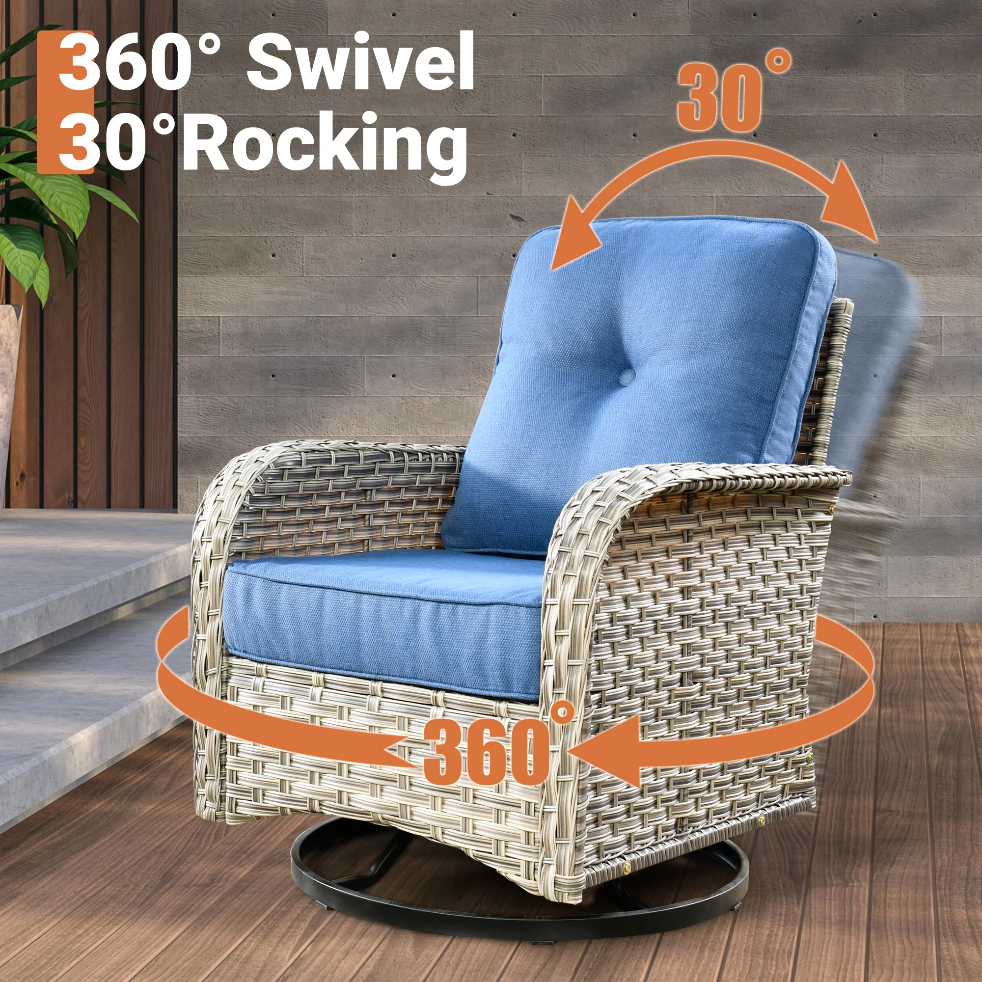 Ovios VNC Series Patio Swivel Chair 3-Piece Set