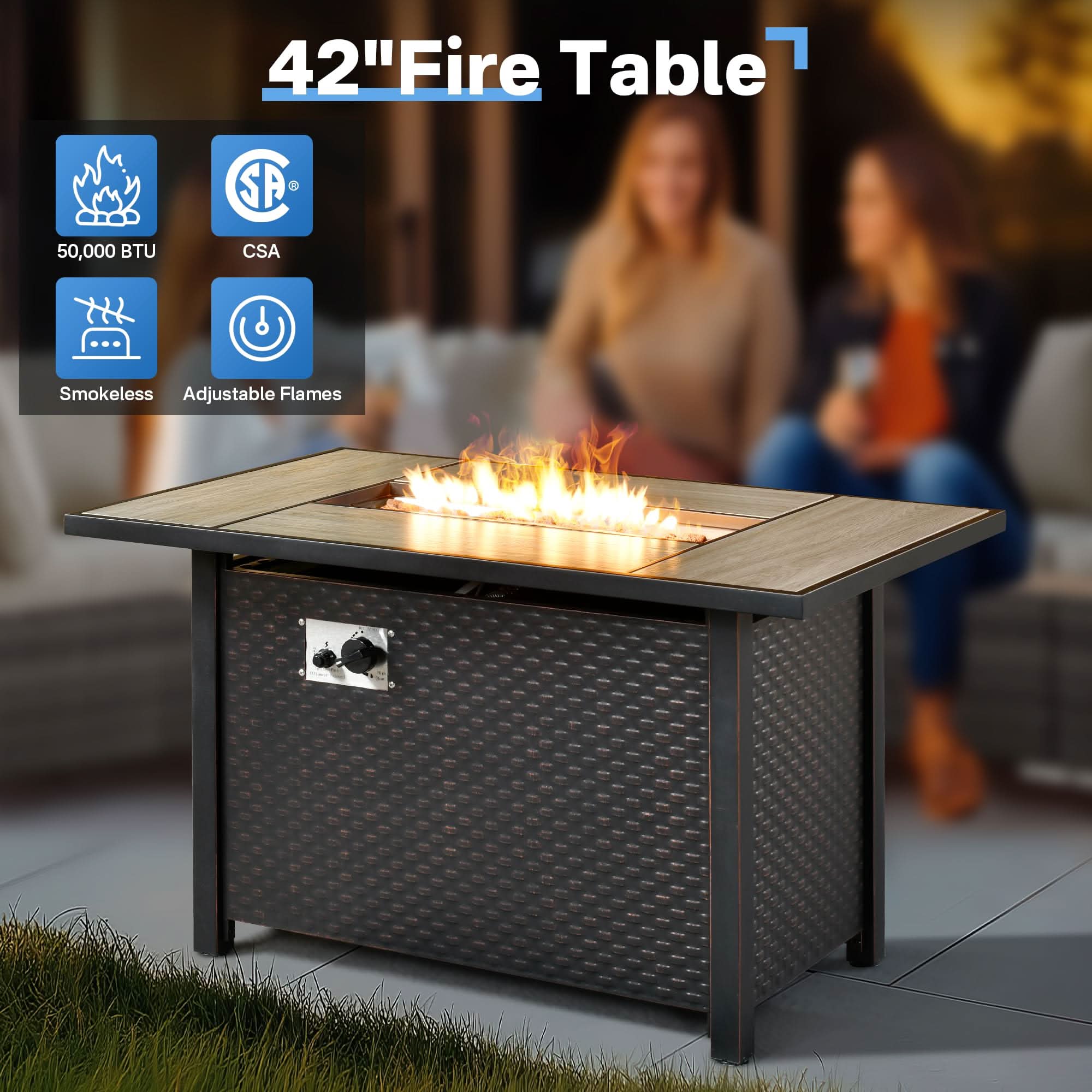 Ovios Outdoor 8 Piece Patio Furniture Set with Fire Pit Table,Conversation Sectional Wicker Couch with Coffee Table