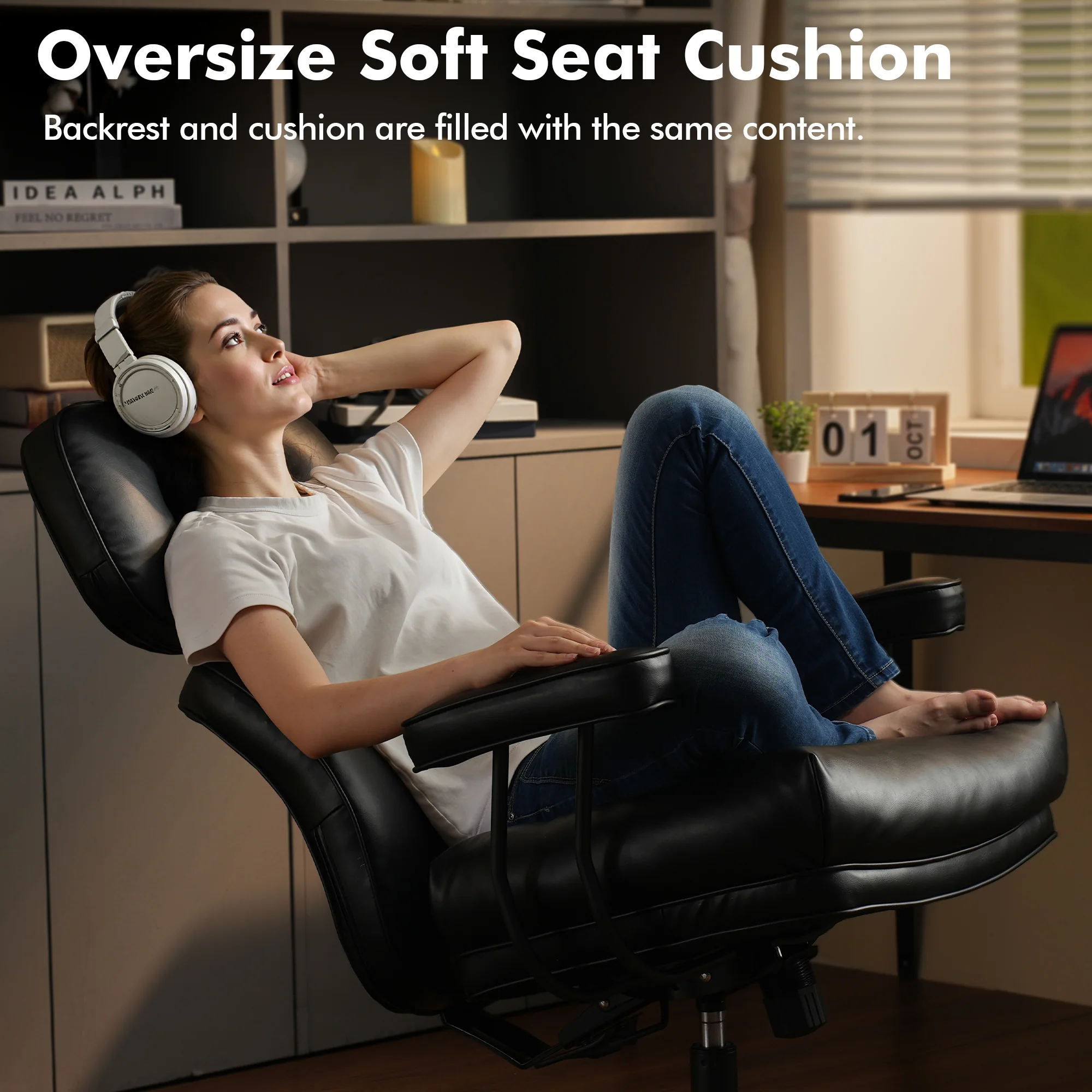 Ovios Office Executive Chair Oversize Cushions PU Fabric