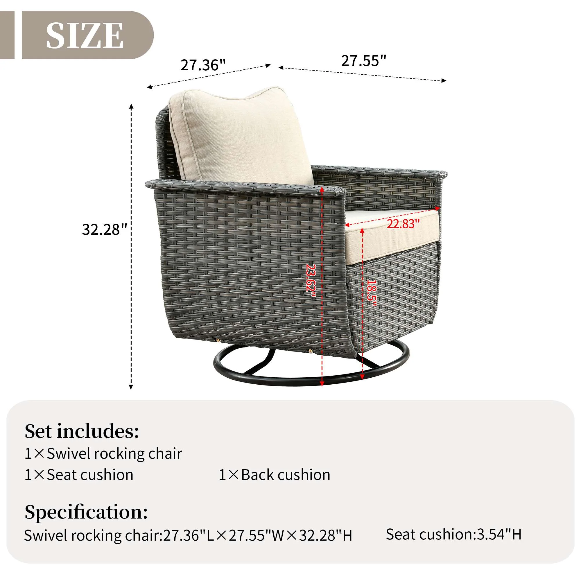 Ovios Rocking Chair Dark Grey Wicker Outdoor Table and Chairs matching Pet Sofa Series