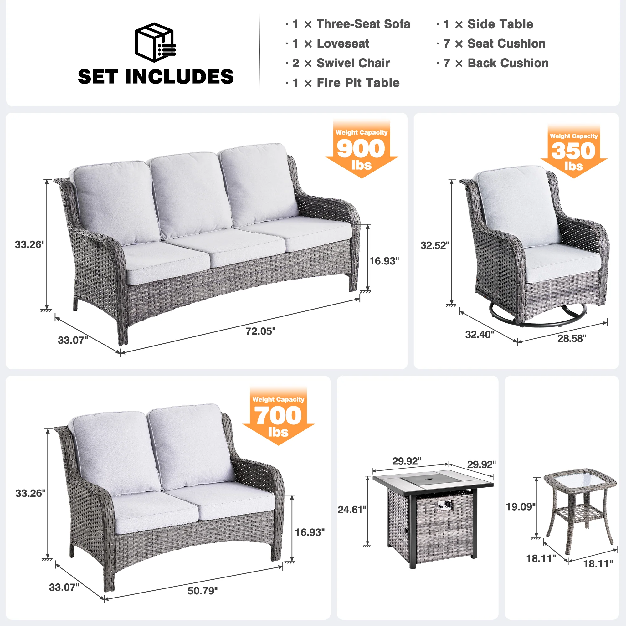 Ovios Patio Kenard 6-Piece Conversation Set with 30'' Propane Fire Pit Table and Rocking Chairs