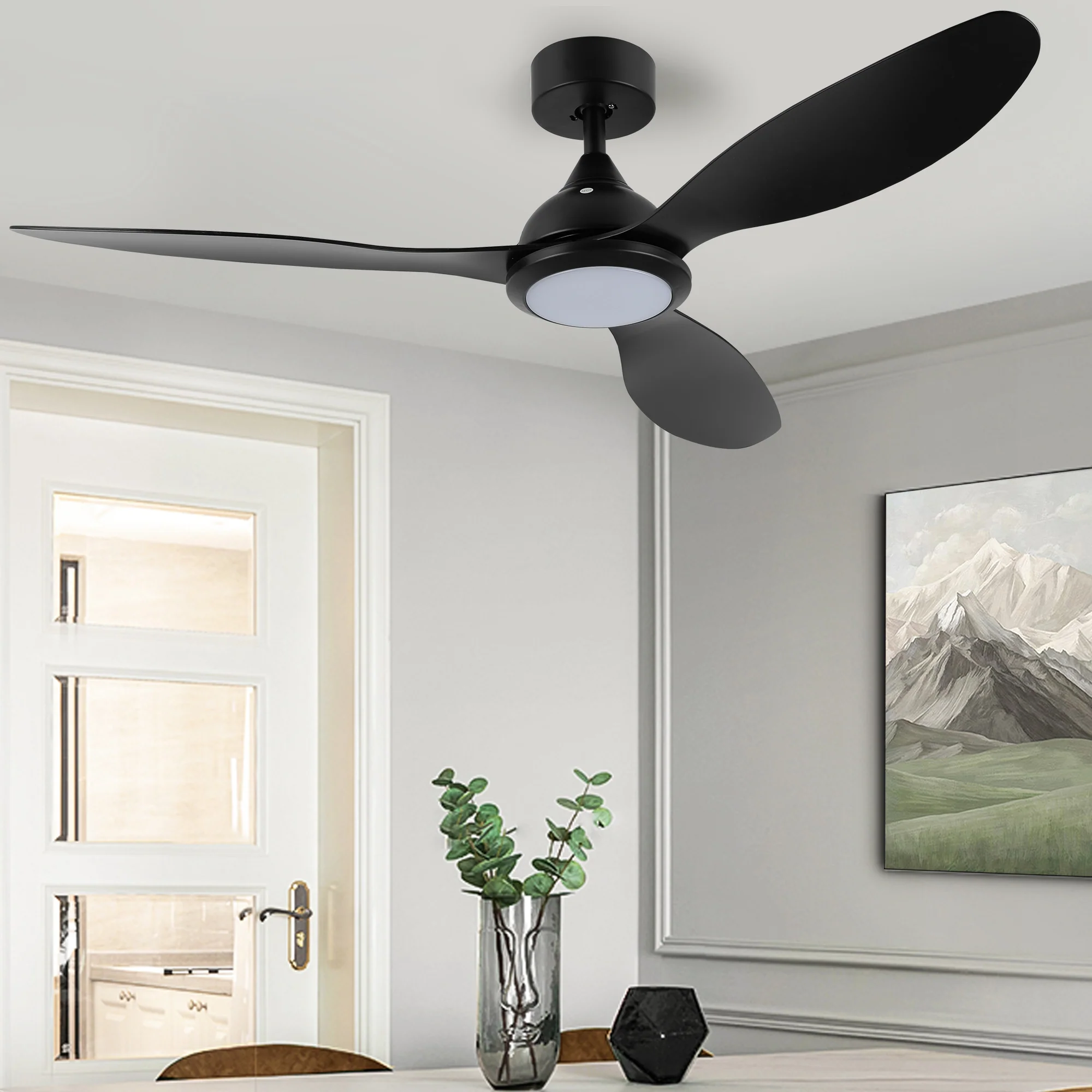 Ovios 52'' Remote Control Ceiling Fan Reversible 3 Blades with LED Light and 6 Wind Speeds, DC Motor