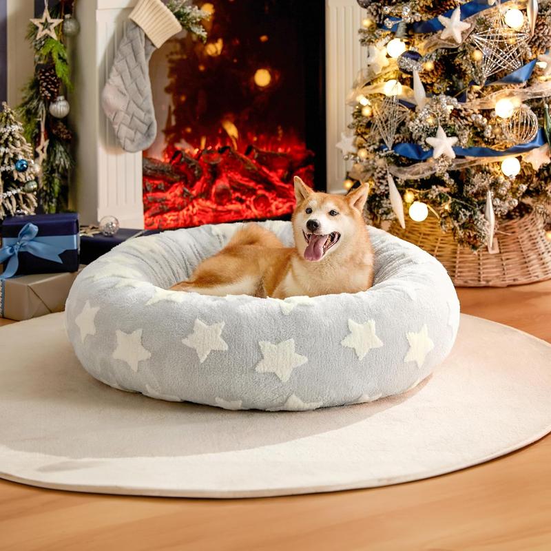 Lesure Donut Dog Bed, Cute Calming Bed for Small/Medium/Large Dogs & Cats, Camas para Perros, Washable, Round Pet Bed, Anti-Slip Bottom, Pet Supplies（Gift of pet hair cleaning tools）