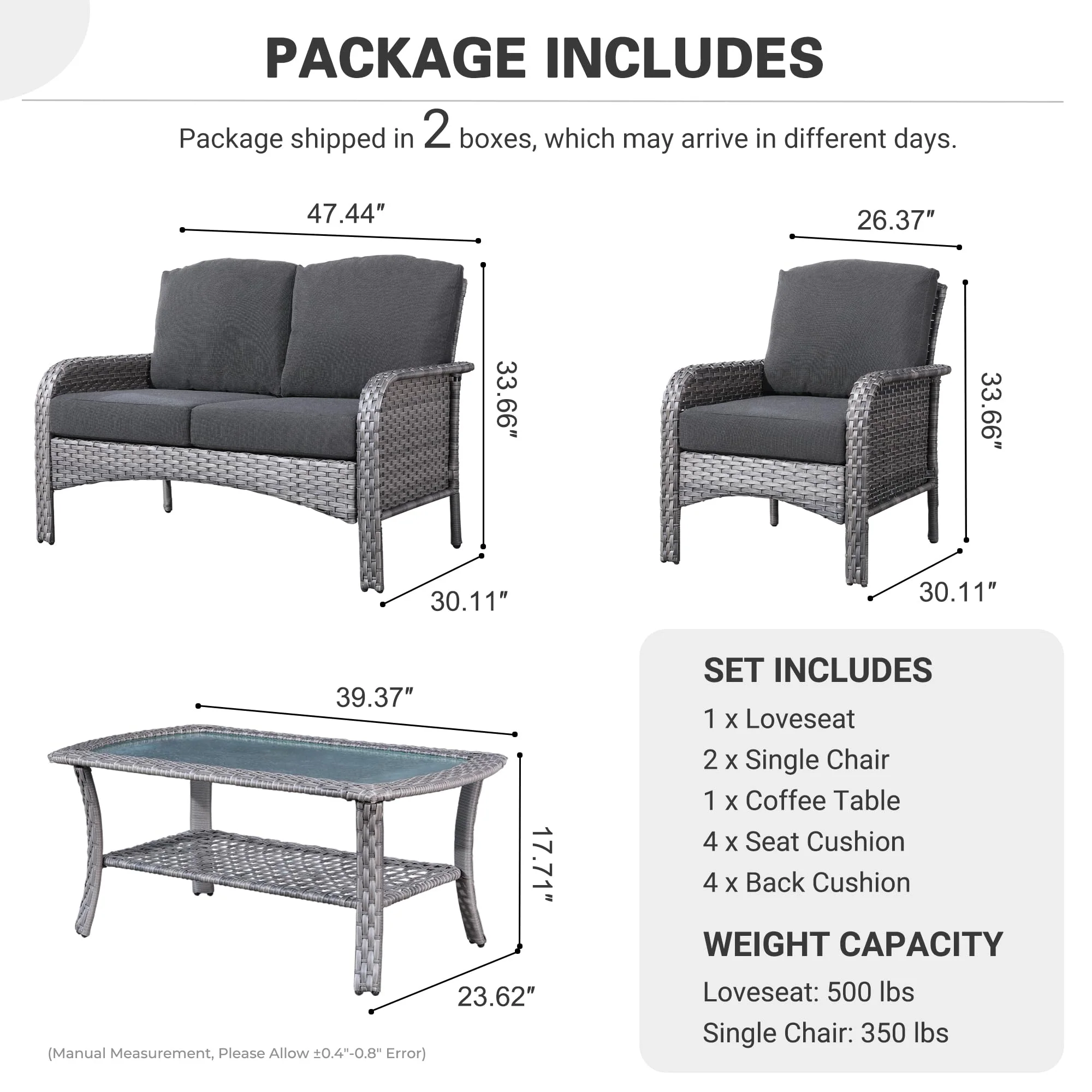 Ovios Patio Furniture Set New August 4 Piece High Back All Weather PE Wicker