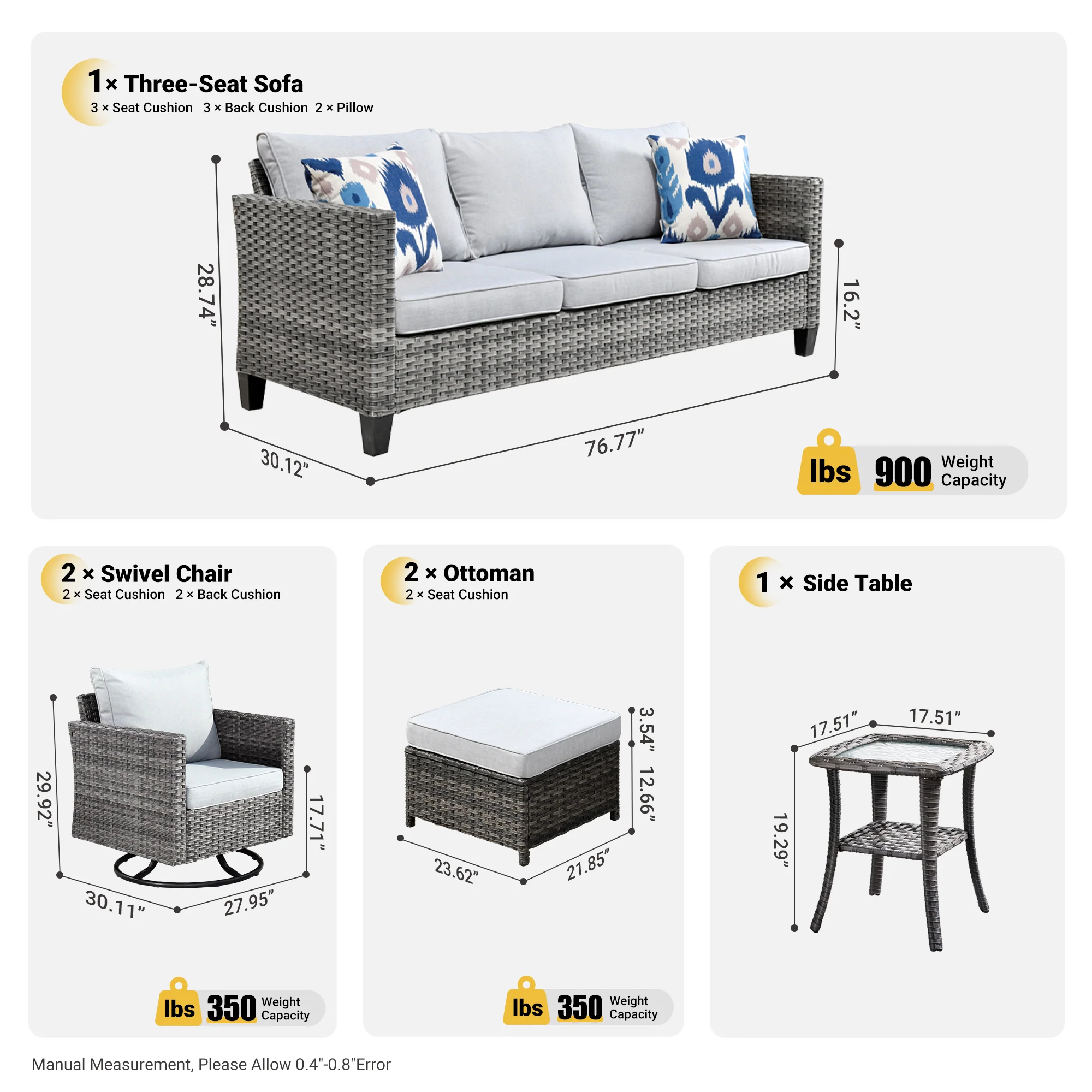 Ovios Patio Furniture Set 6-Piece with Swivel Rocking Chairs and Table
