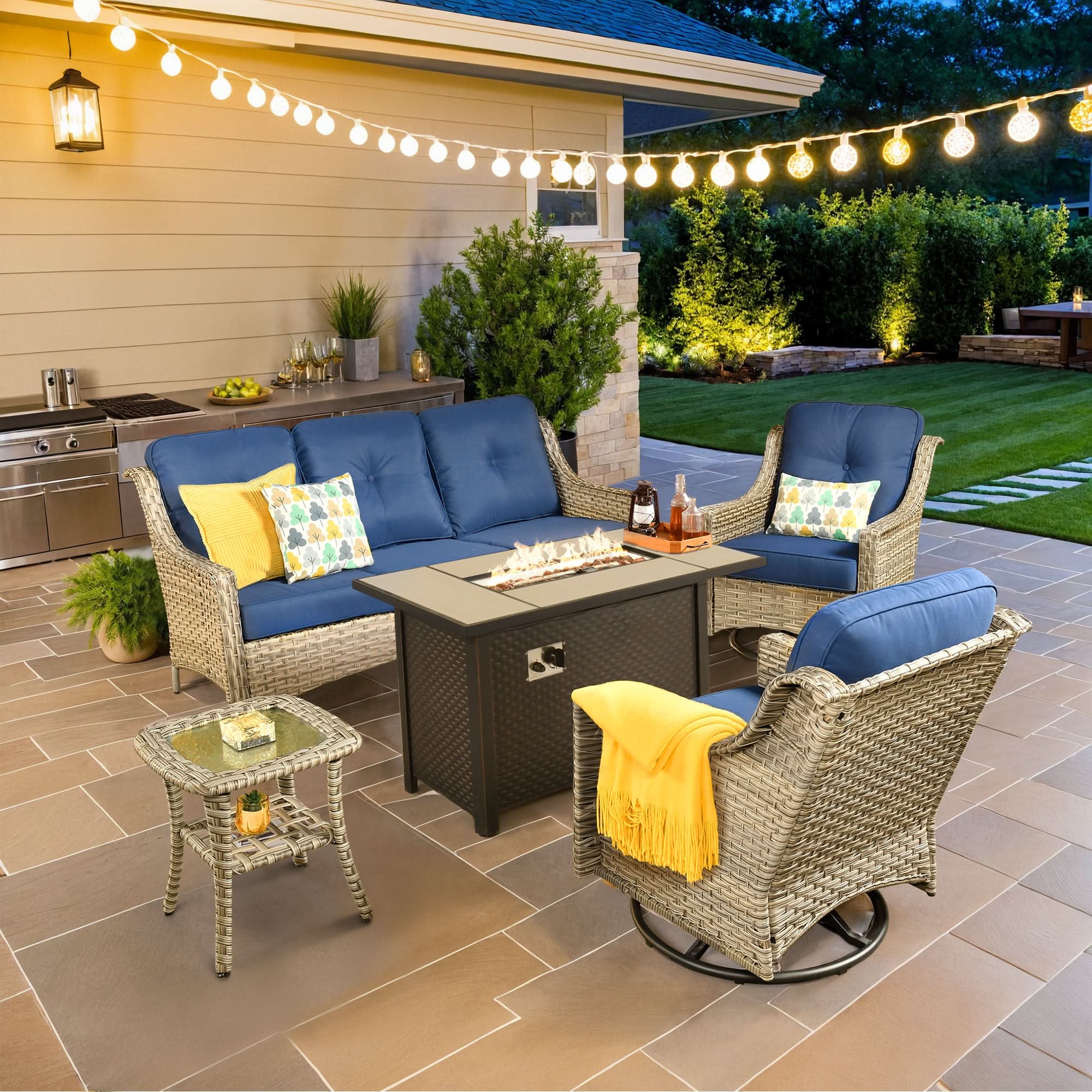 Ovios Outdoor 5 Pieces Coversation Set with 42