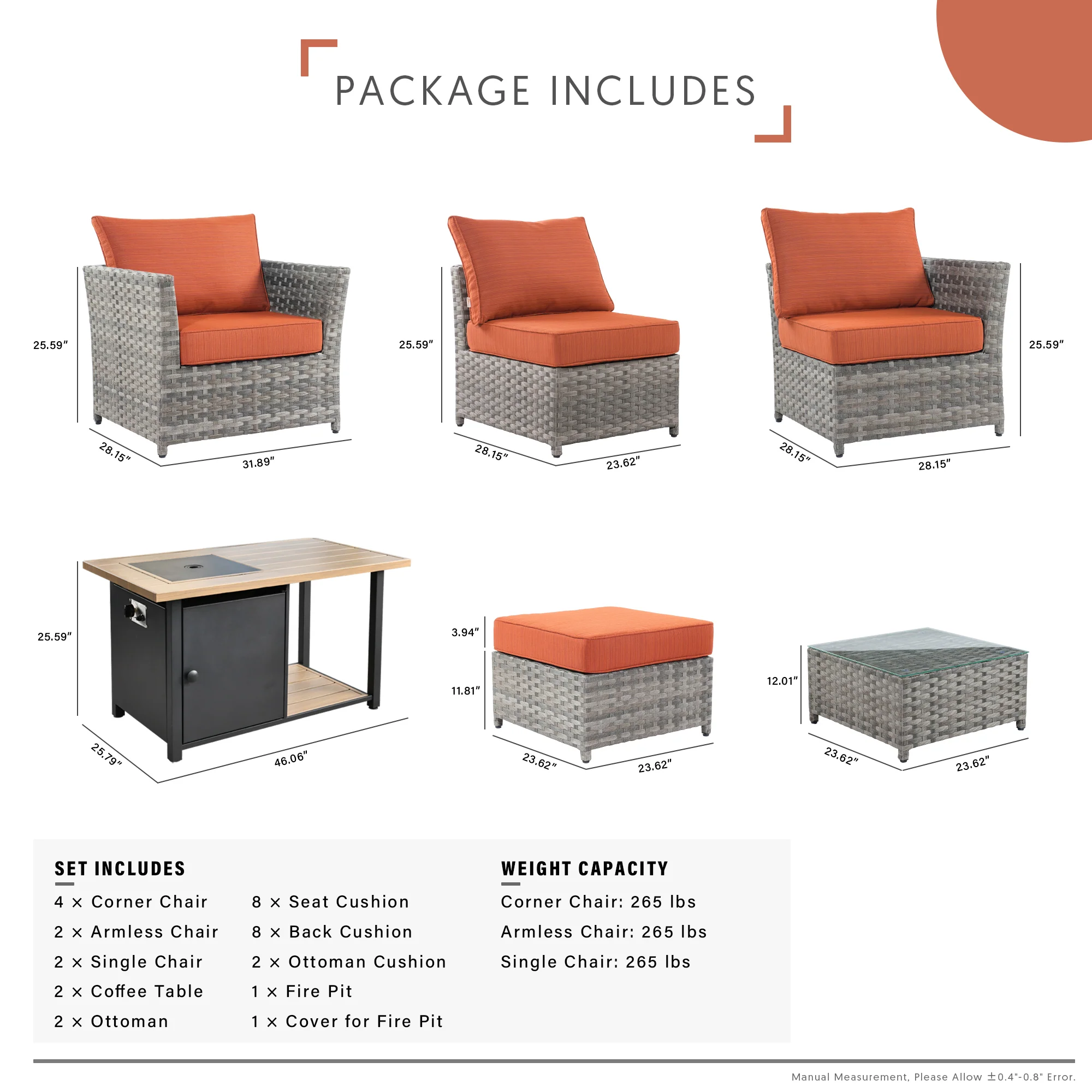 Ovios Patio Furniture Set 13-Piece include 42